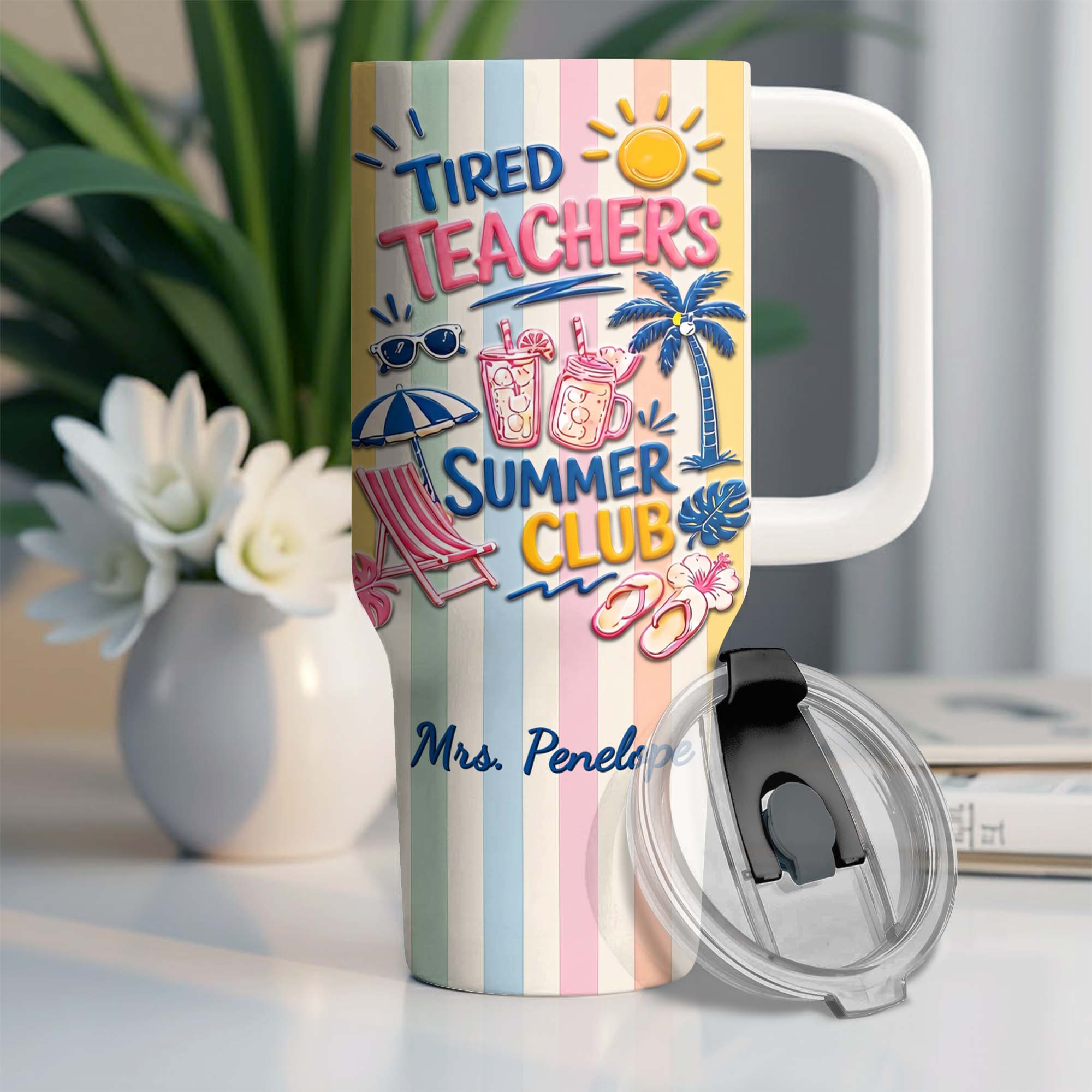 Personalized 40oz Tumbler with Beach Design Custom Name Gift for Teachers