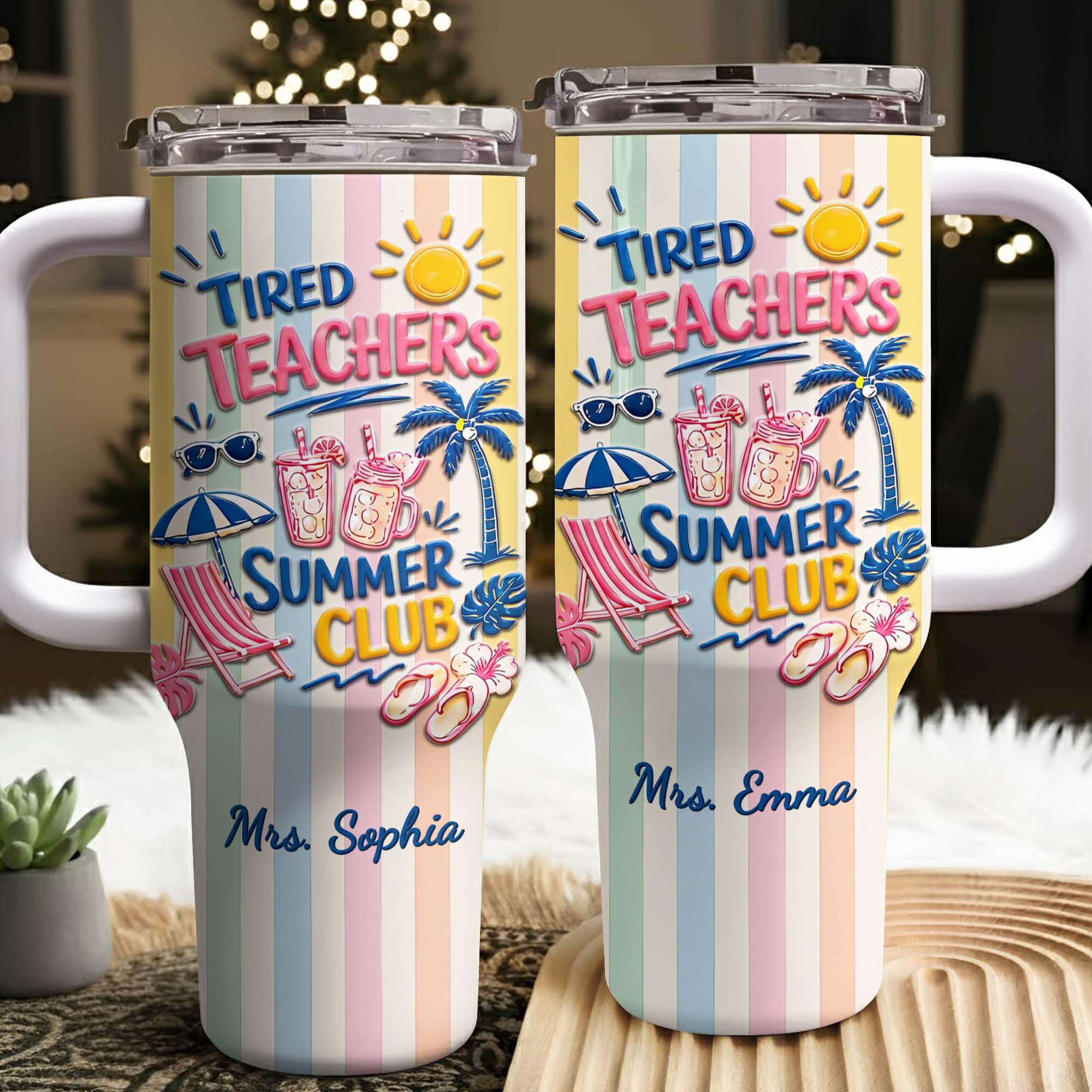 Personalized 40oz Tumbler with Beach Design Custom Name Gift for Teachers