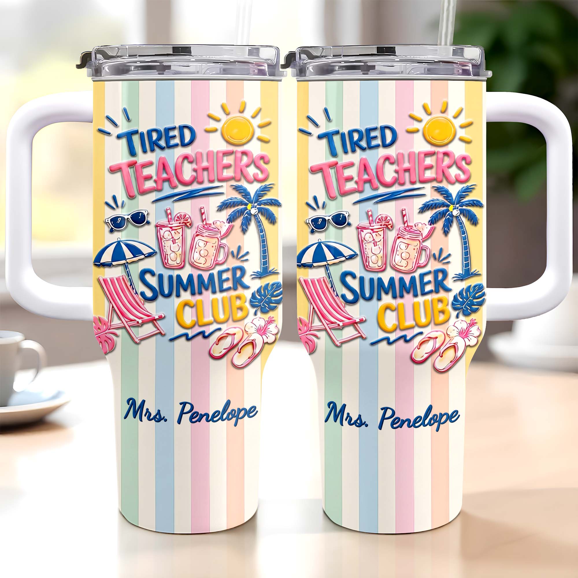 Personalized 40oz Tumbler with Beach Design Custom Name Gift for Teachers
