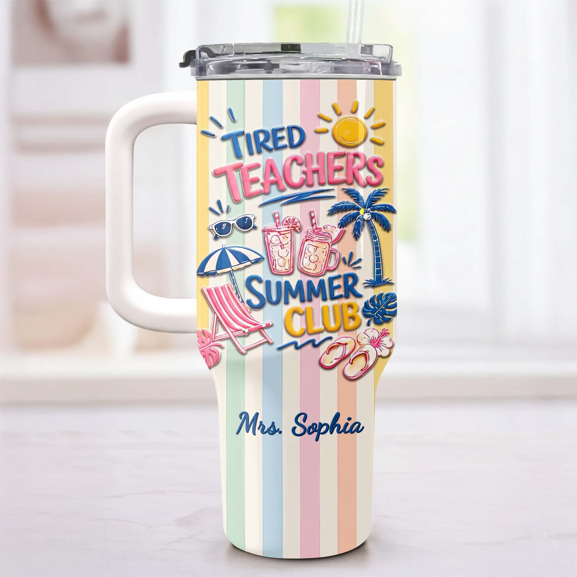 Personalized 40oz Tumbler with Beach Design Custom Name Gift for Teachers