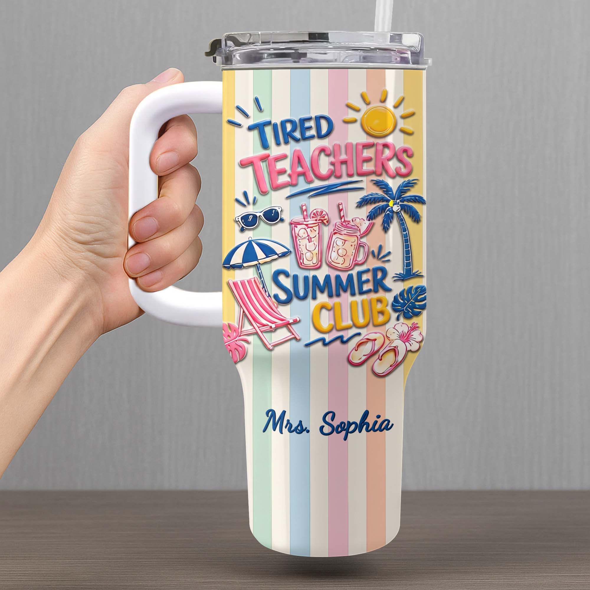 Personalized 40oz Tumbler with Beach Design Custom Name Gift for Teachers