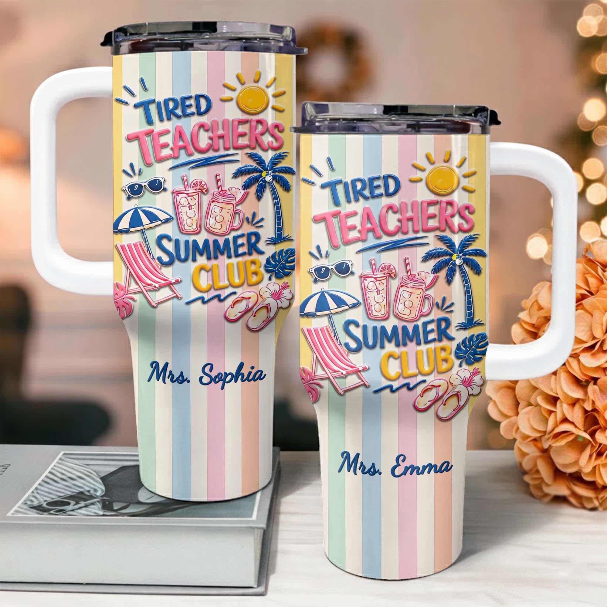 Personalized 40oz Tumbler with Beach Design Custom Name Gift for Teachers
