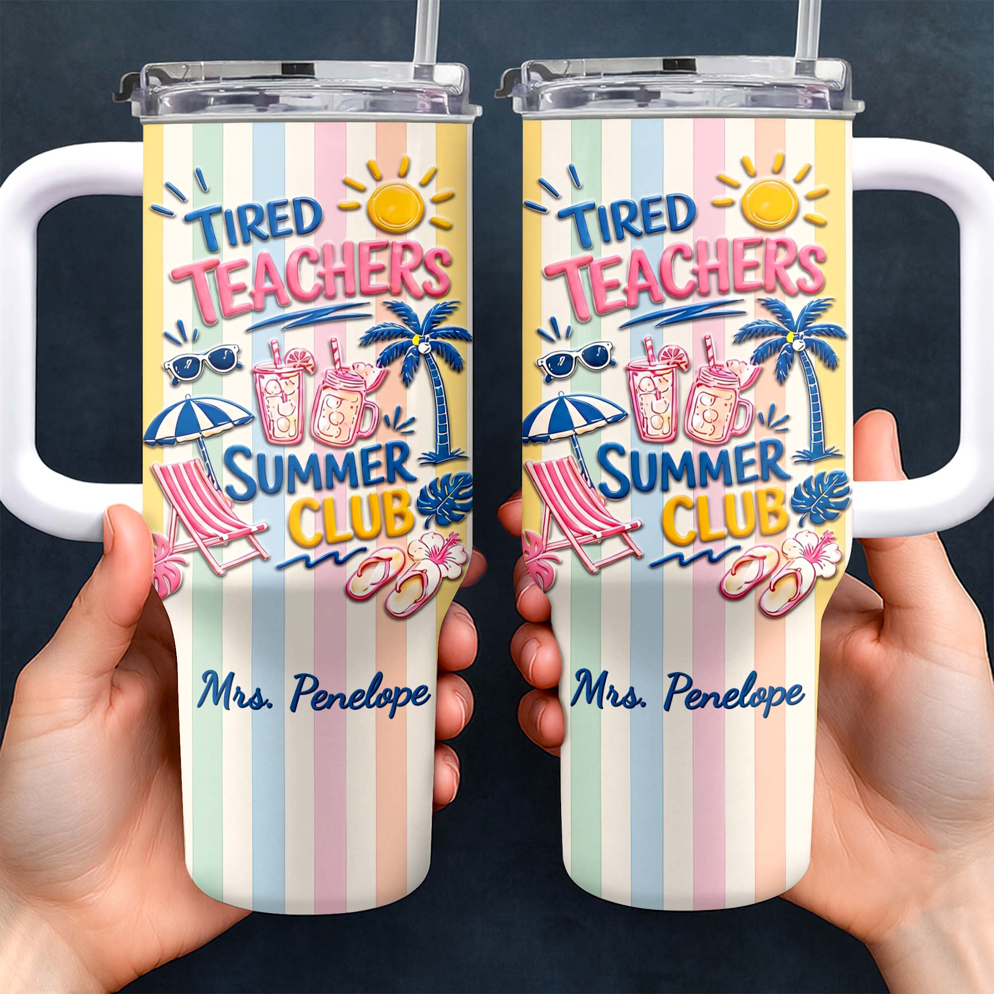 Personalized 40oz Tumbler with Beach Design Custom Name Gift for Teachers