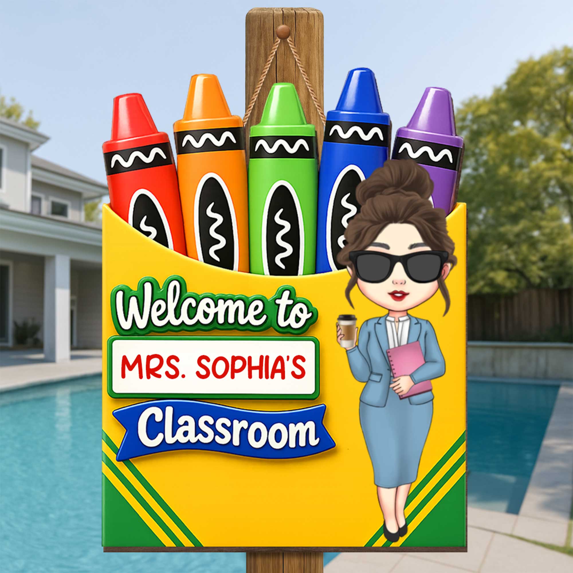 Personalized Teacher Crayon Box Wood Sign Custom Name Gift