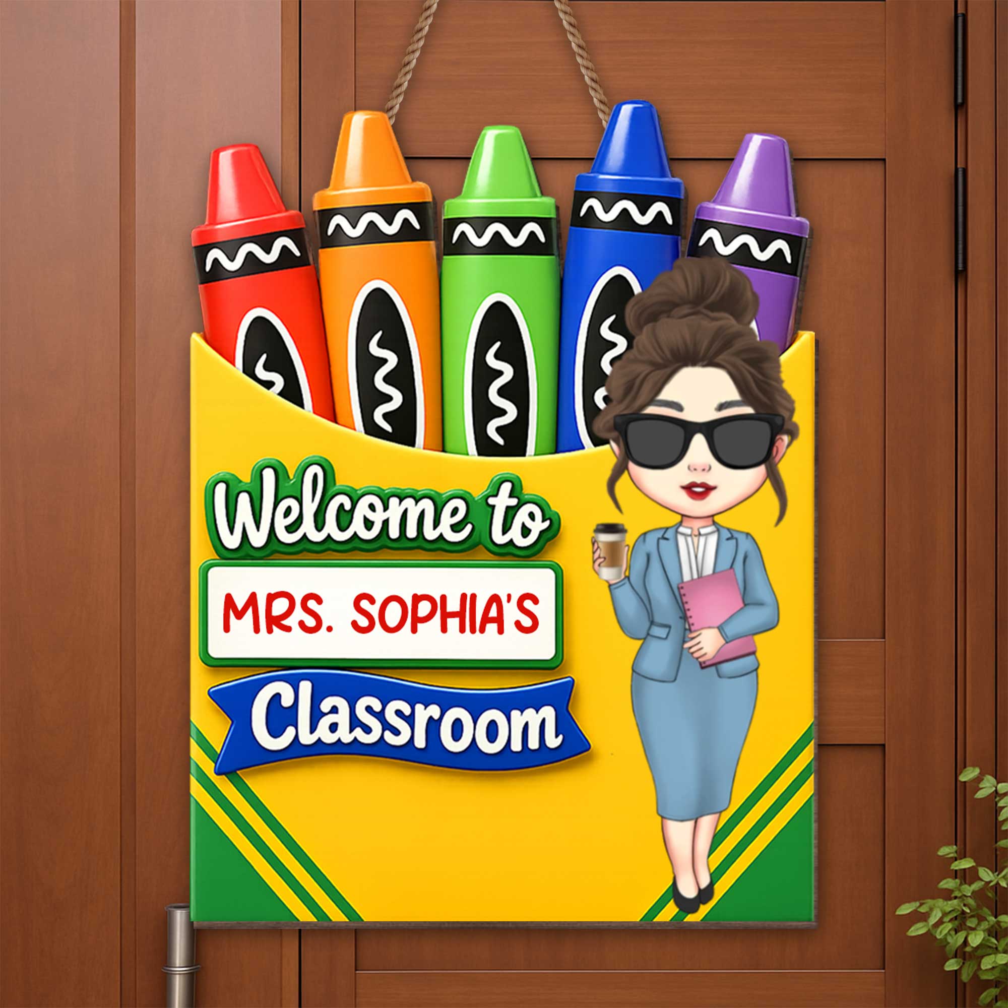 Personalized Teacher Crayon Box Wood Sign Custom Name Gift