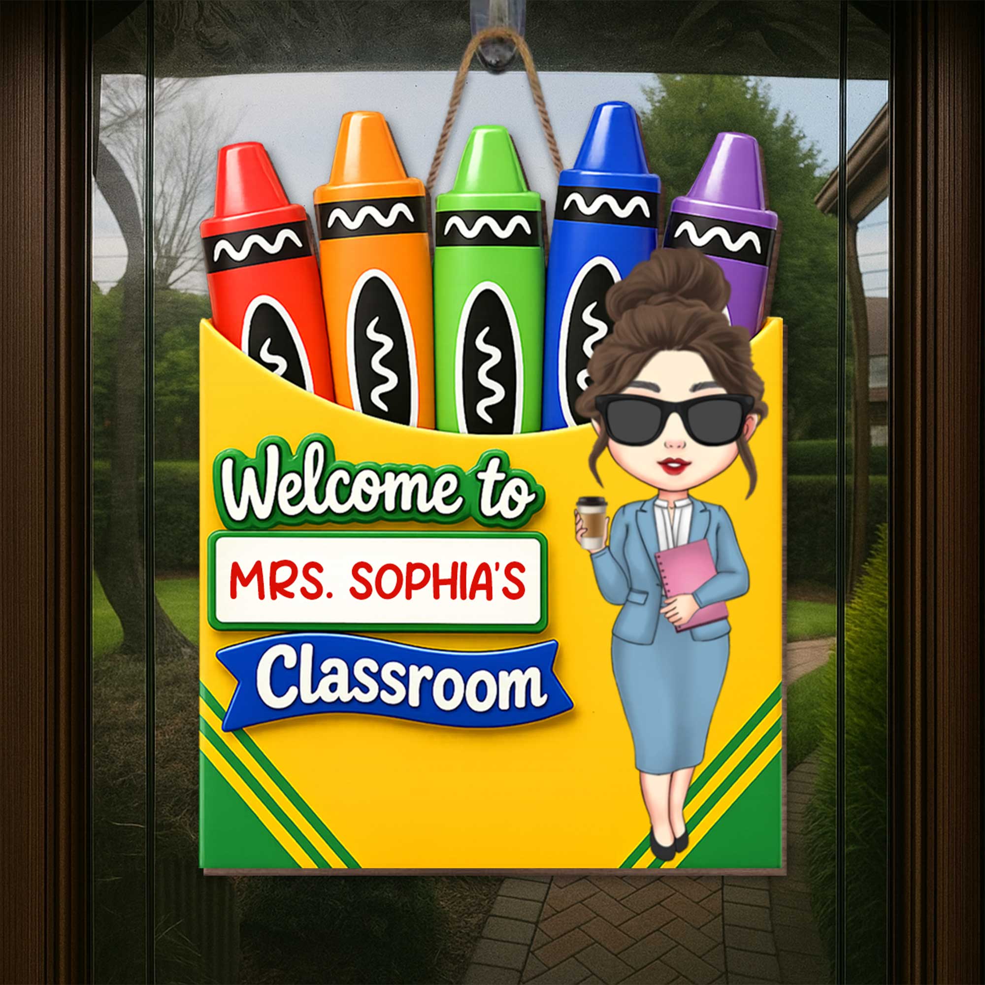 Personalized Teacher Crayon Box Wood Sign Custom Name Gift
