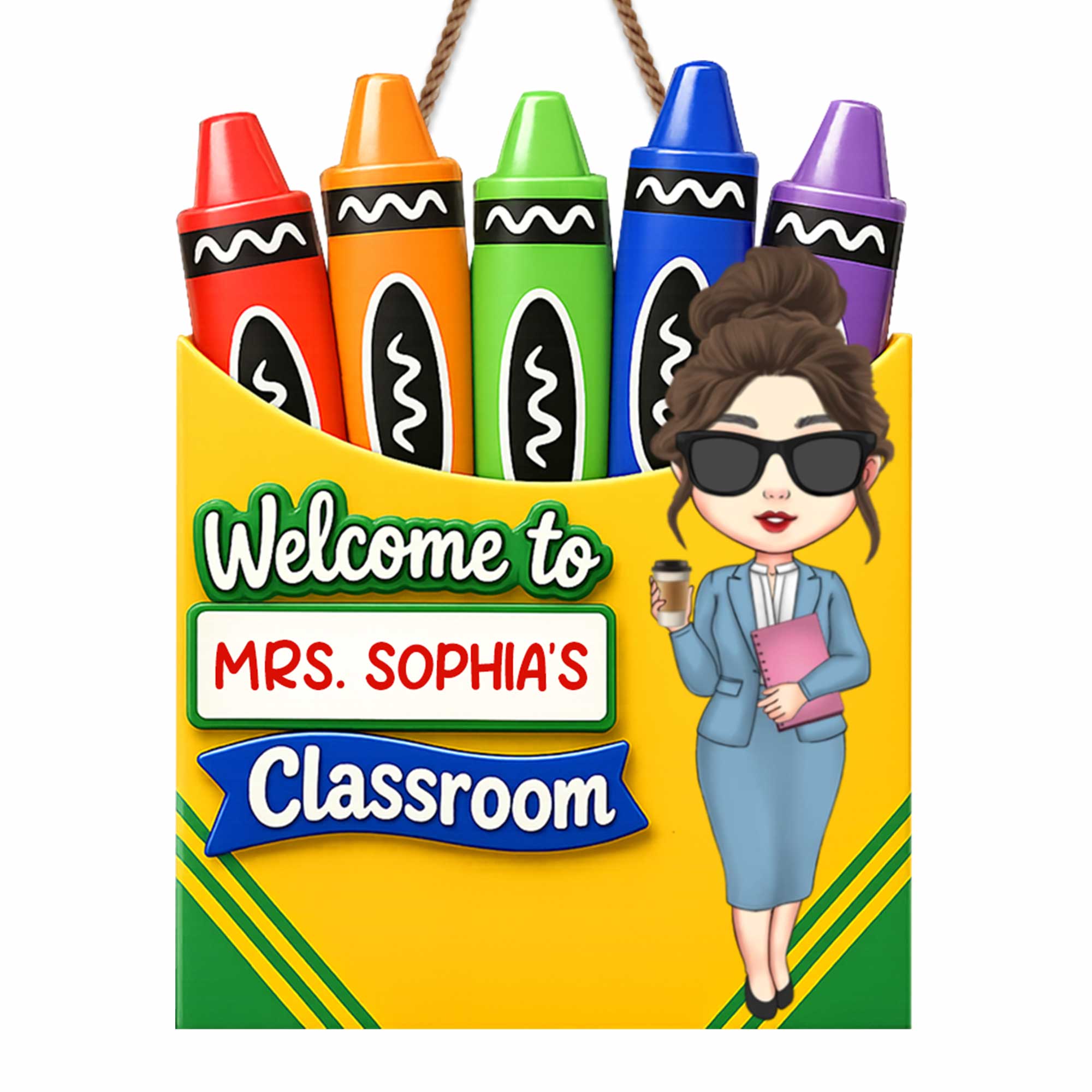Personalized Teacher Crayon Box Wood Sign Custom Name Gift