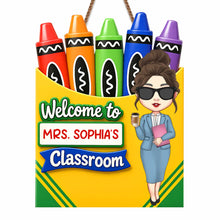 Load image into Gallery viewer, Personalized Teacher Crayon Box Wood Sign Custom Name Gift
