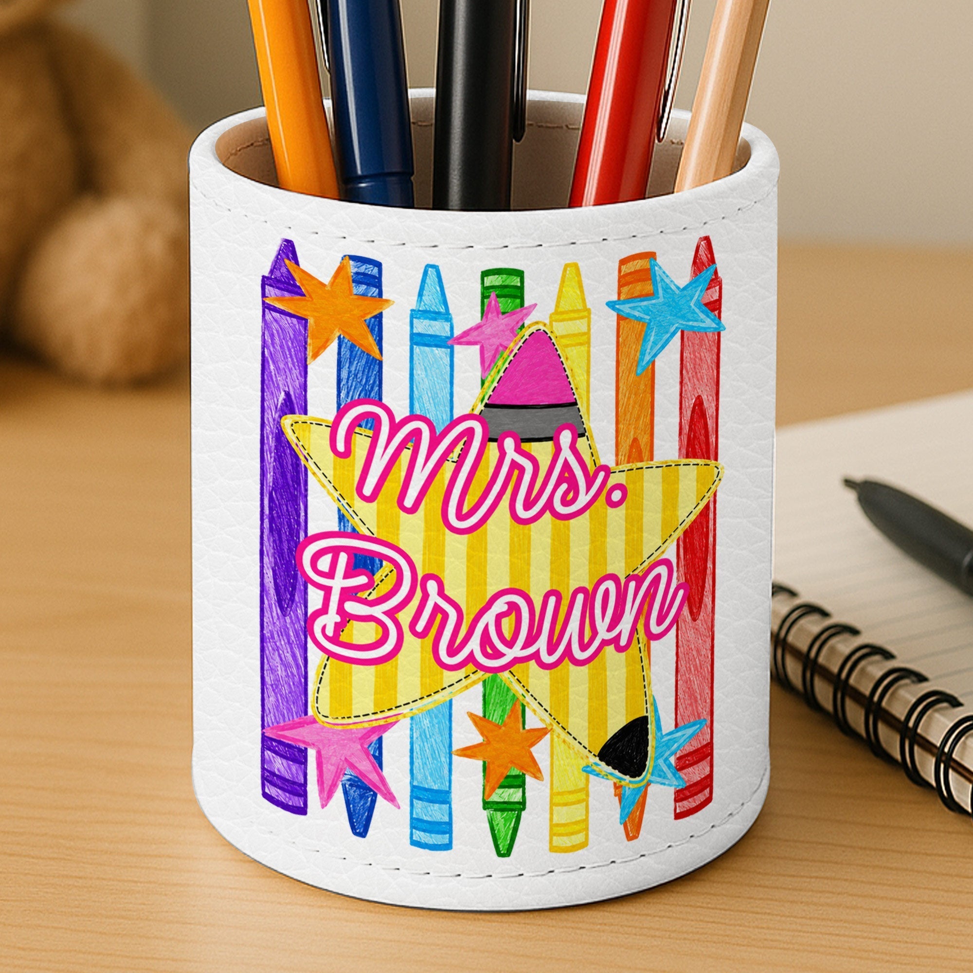 Personalized Leather Circular Pen Holder Custom Teacher Gift
