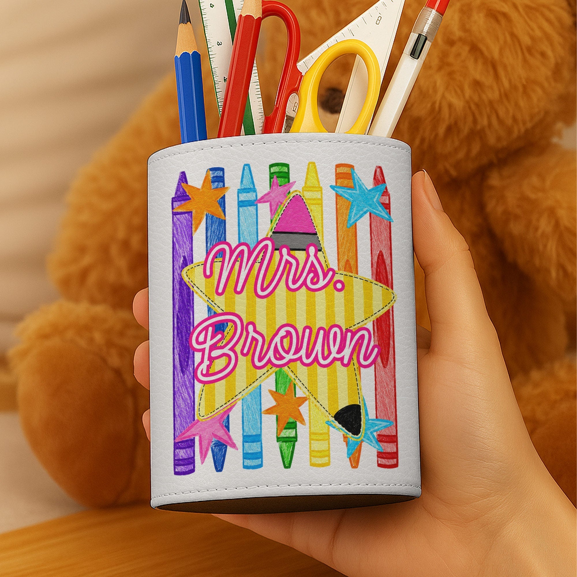 Personalized Leather Circular Pen Holder Custom Teacher Gift