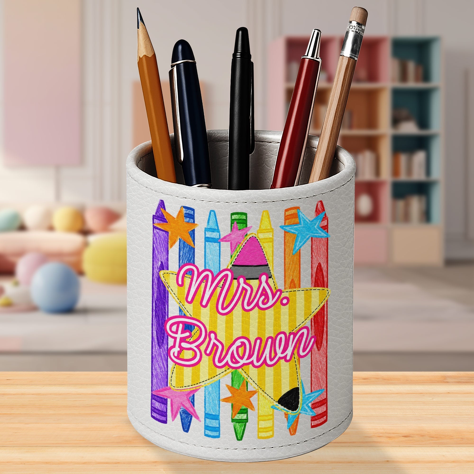 Personalized Leather Circular Pen Holder Custom Teacher Gift