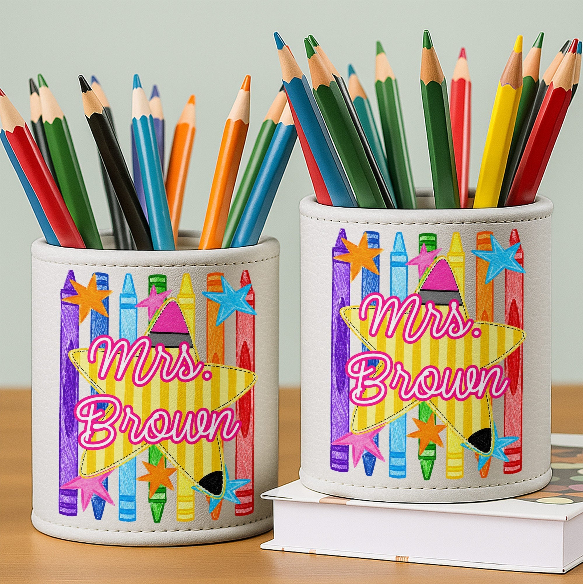 Personalized Leather Circular Pen Holder Custom Teacher Gift