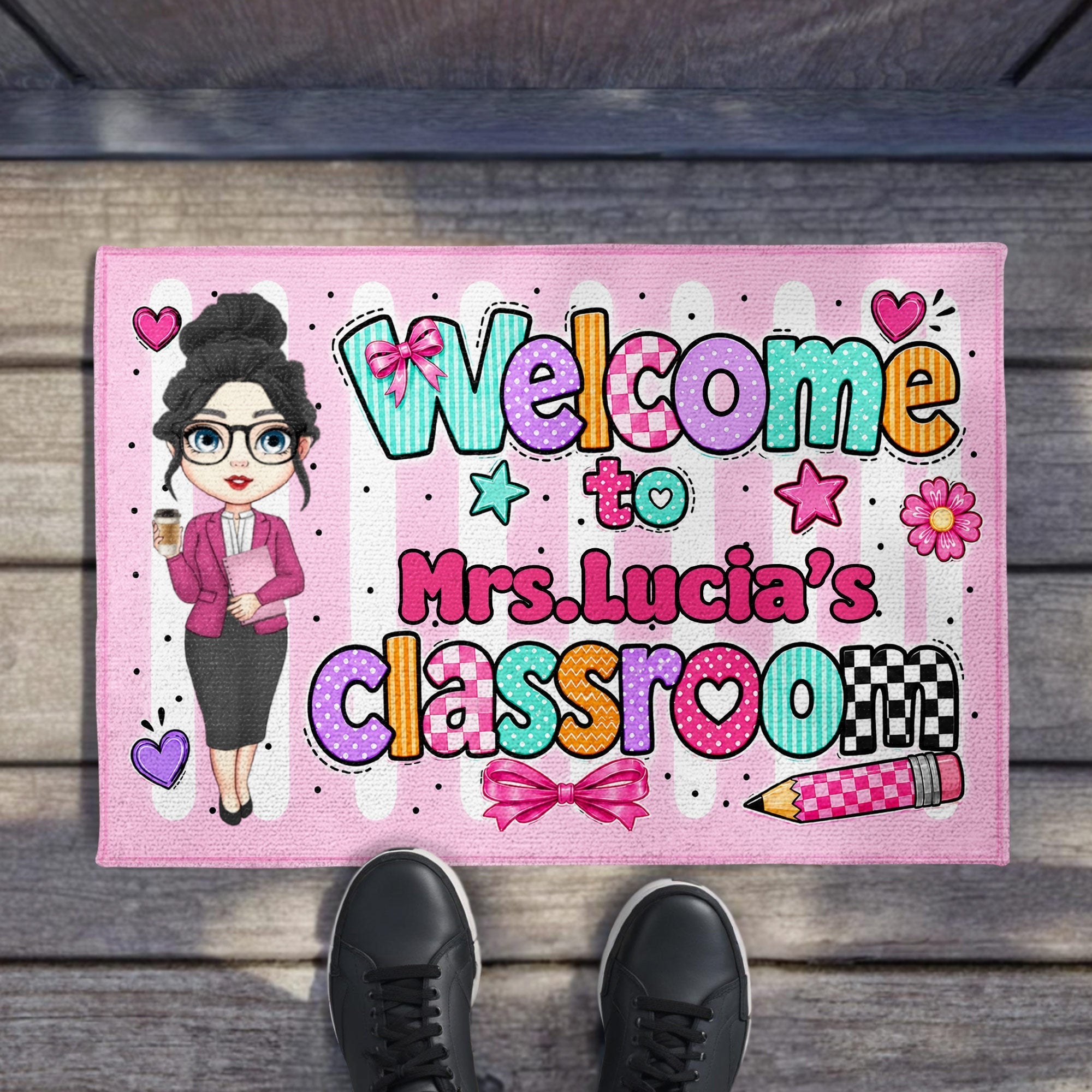 Personalized Doormat Teacher Character Custom Name Gift