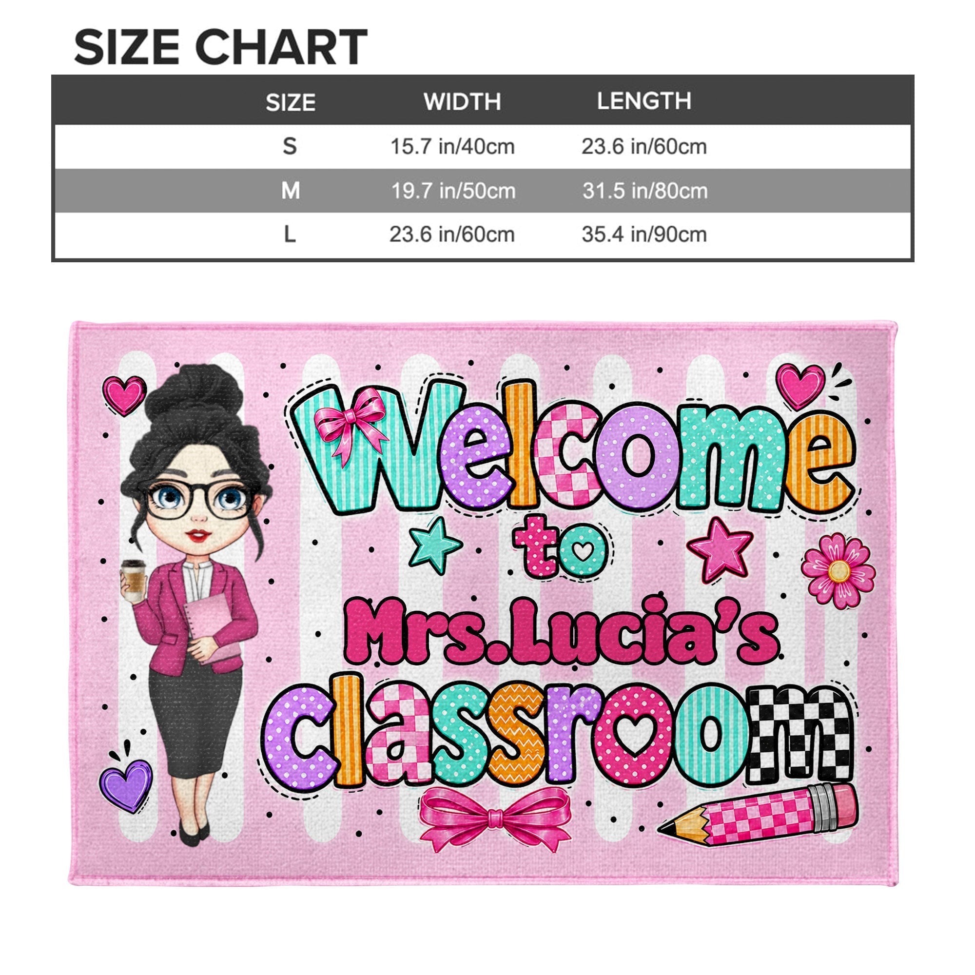 Personalized Doormat Teacher Character Custom Name Gift