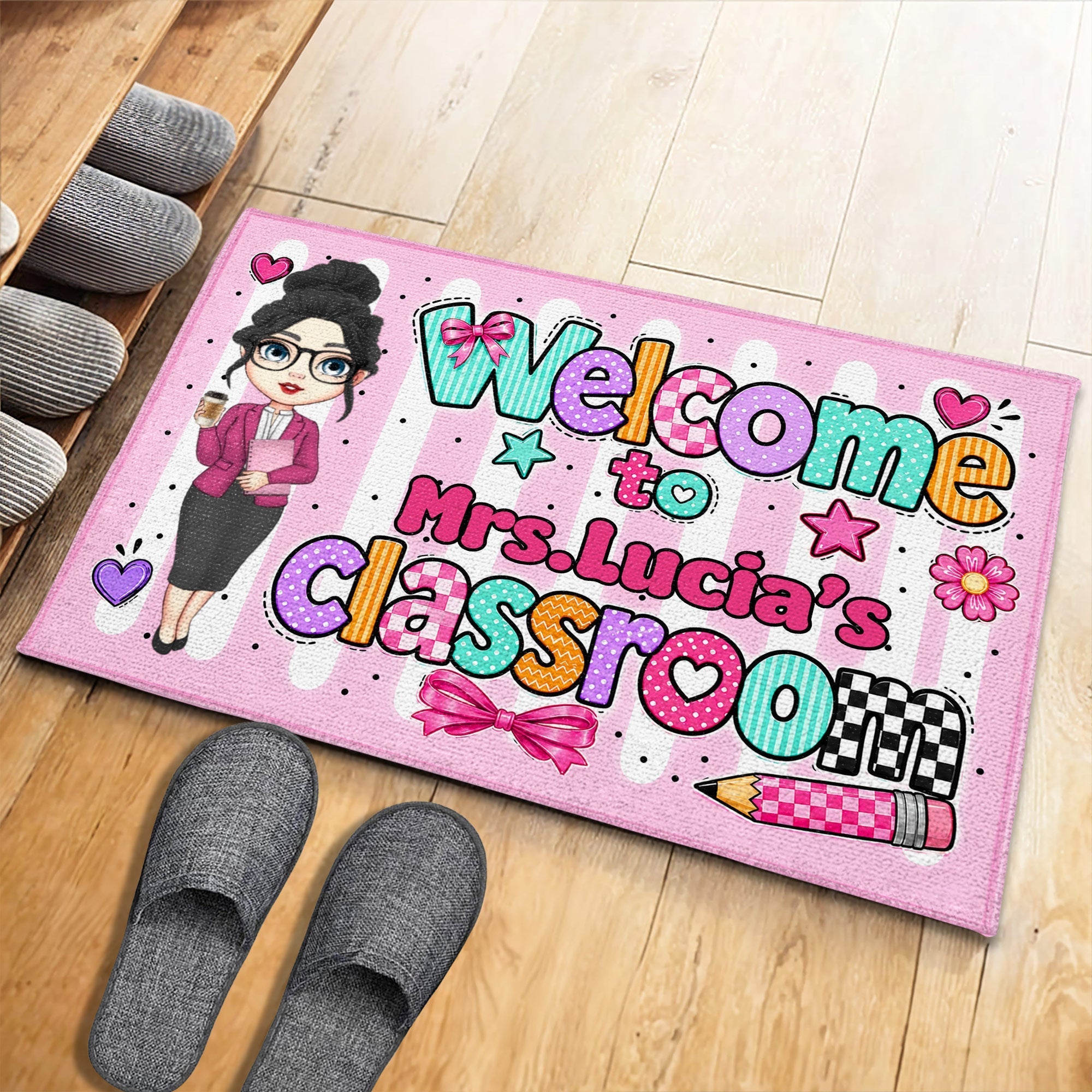 Personalized Doormat Teacher Character Custom Name Gift