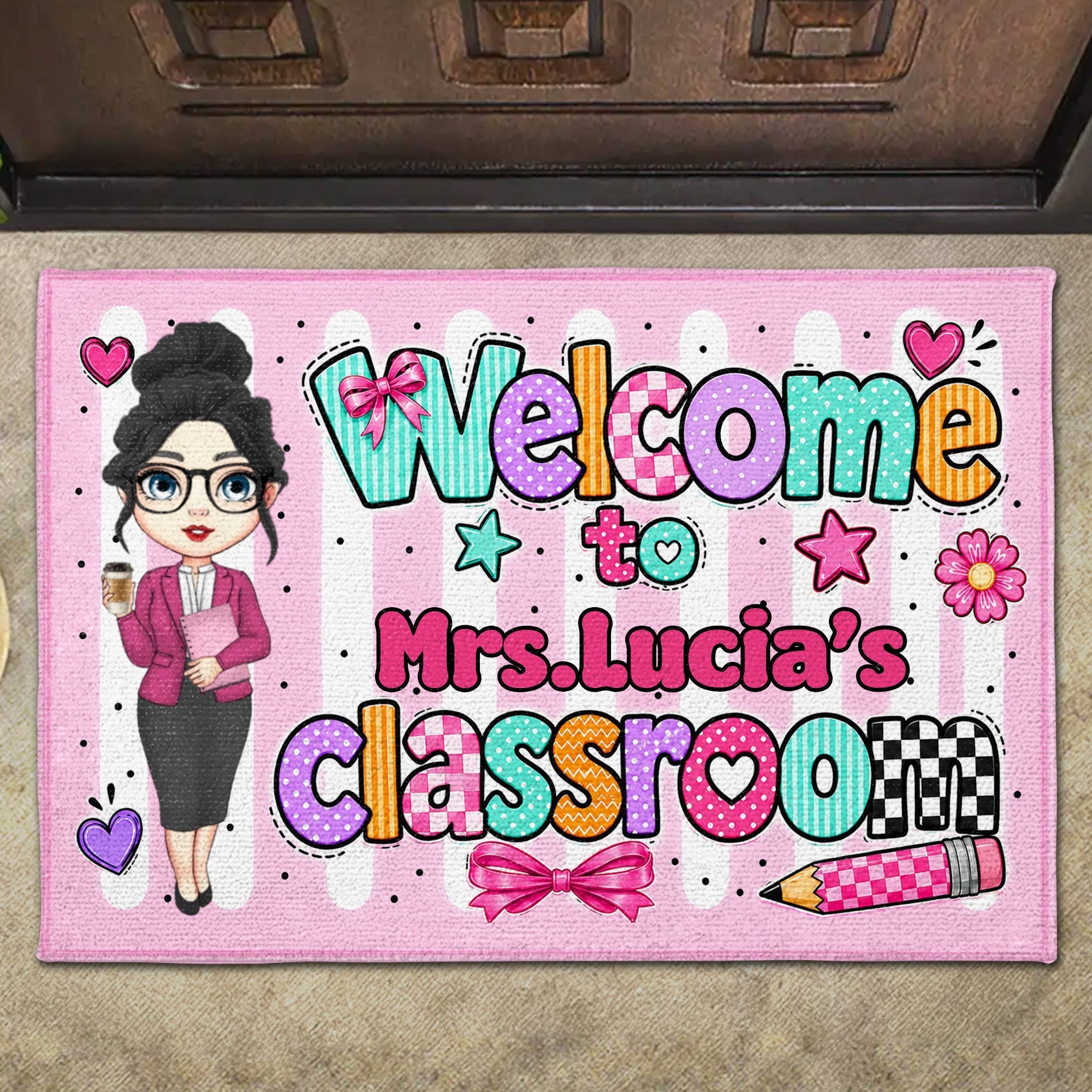 Personalized Doormat Teacher Character Custom Name Gift