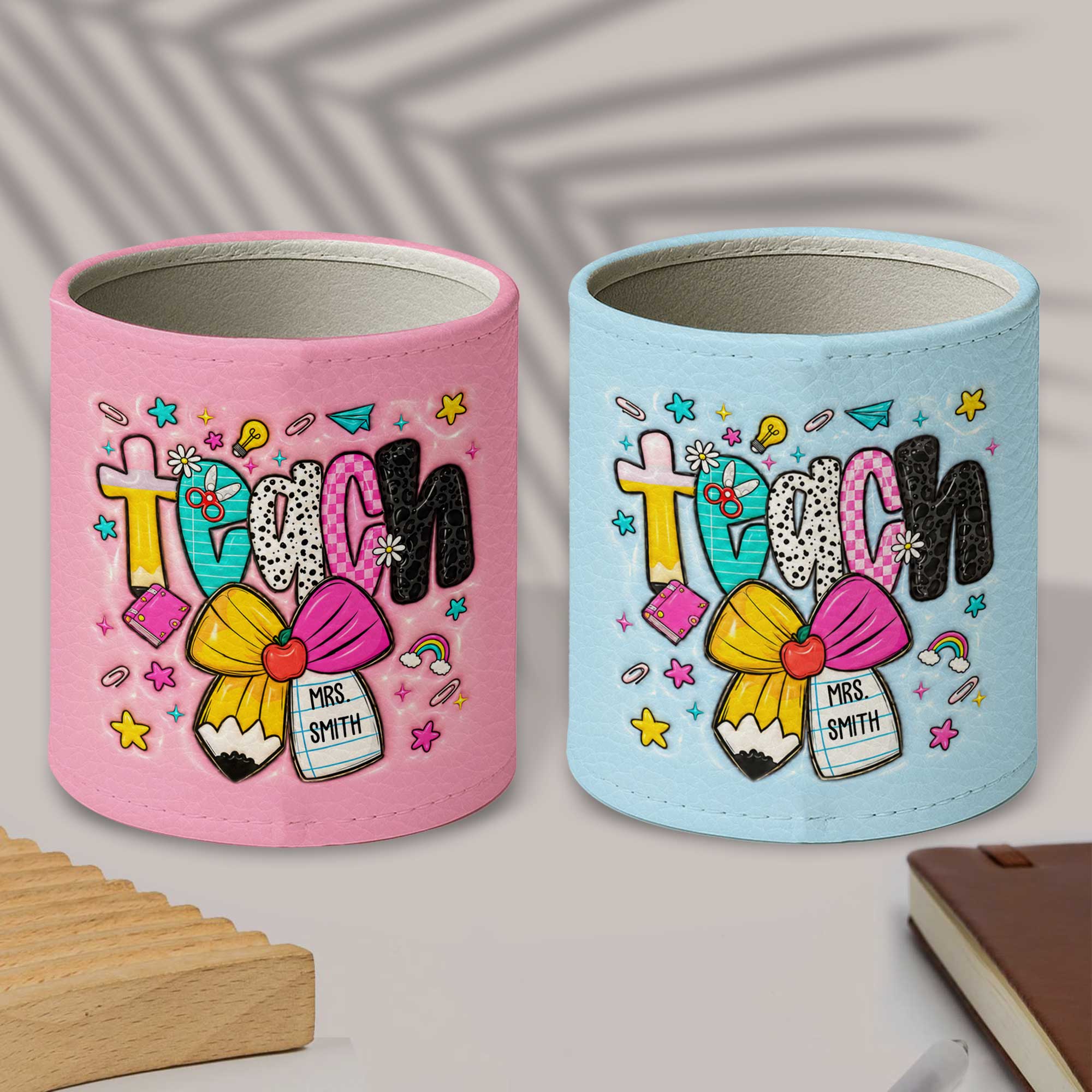 Personalized PU Leather Pen Holder Custom Name Gift for Teacher