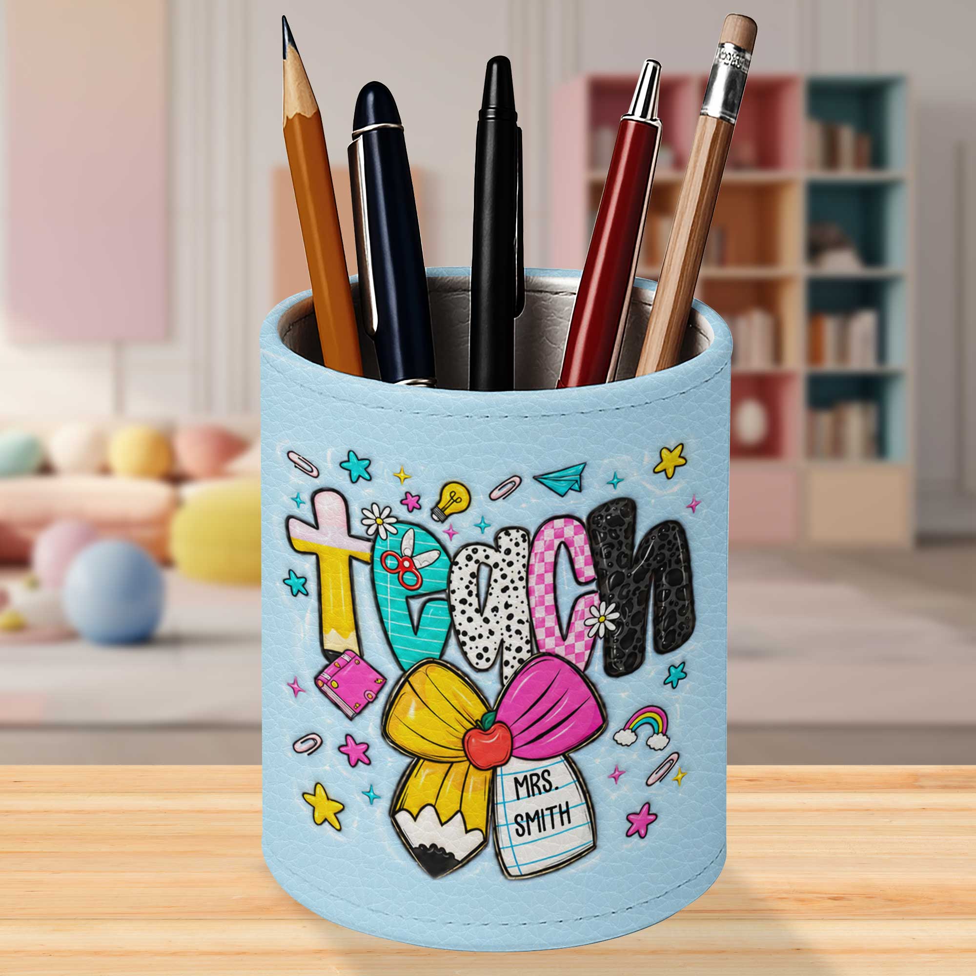 Personalized PU Leather Pen Holder Custom Name Gift for Teacher