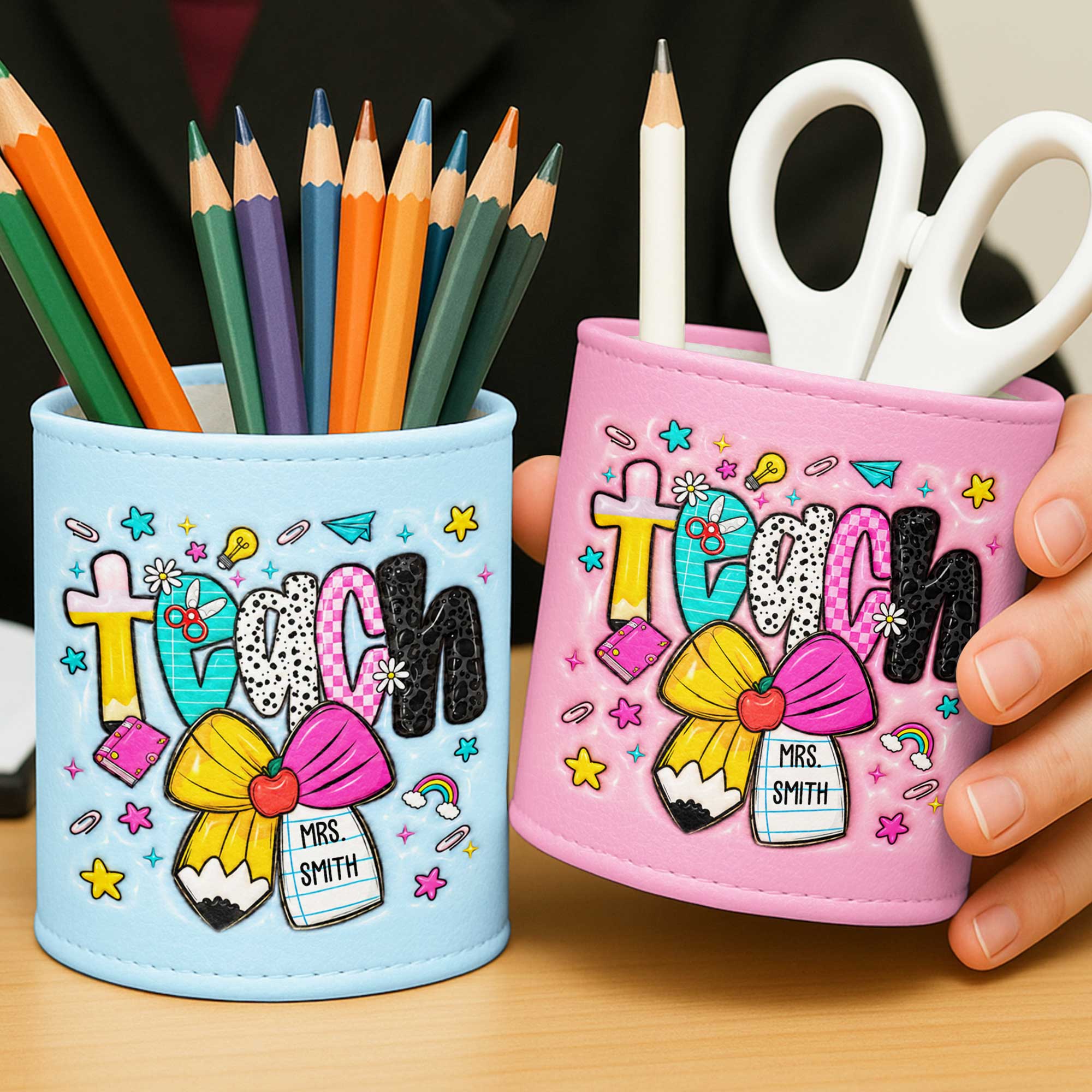 Personalized PU Leather Pen Holder Custom Name Gift for Teacher