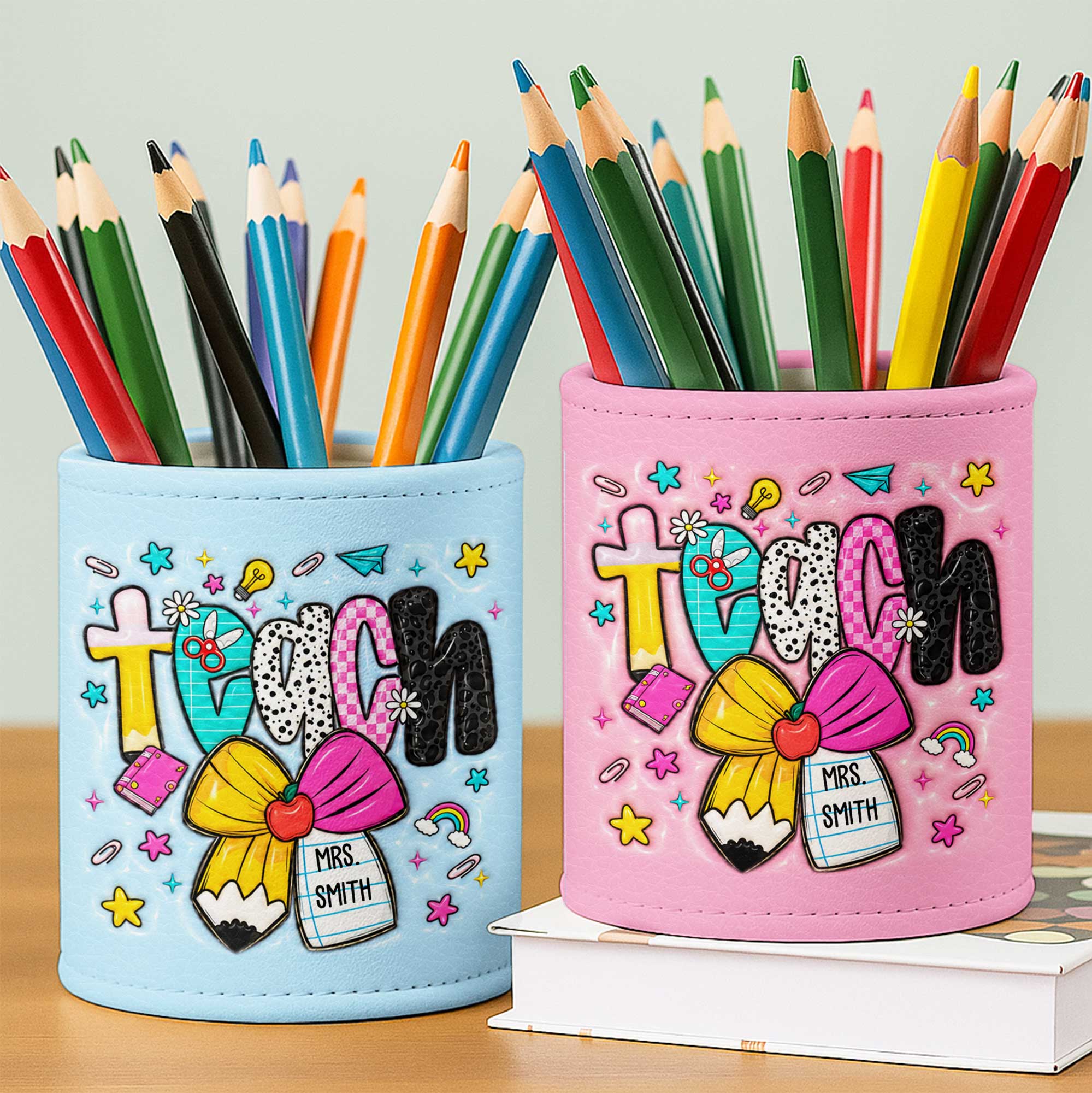 Personalized PU Leather Pen Holder Custom Name Gift for Teacher