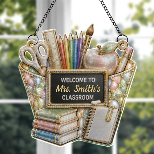 Personalized Classroom Suncatcher Custom Name Apple Decor Gift for Teacher