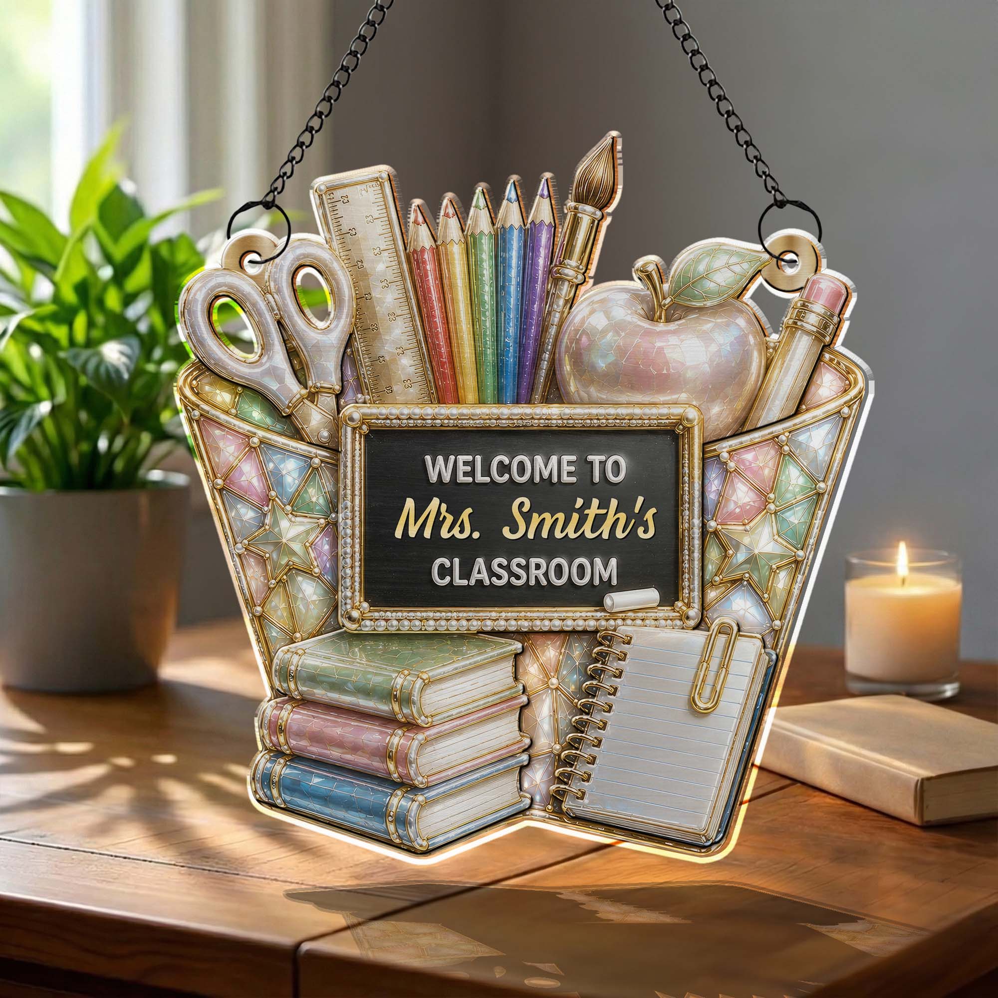 Personalized Classroom Suncatcher Custom Name Apple Decor Gift for Teacher