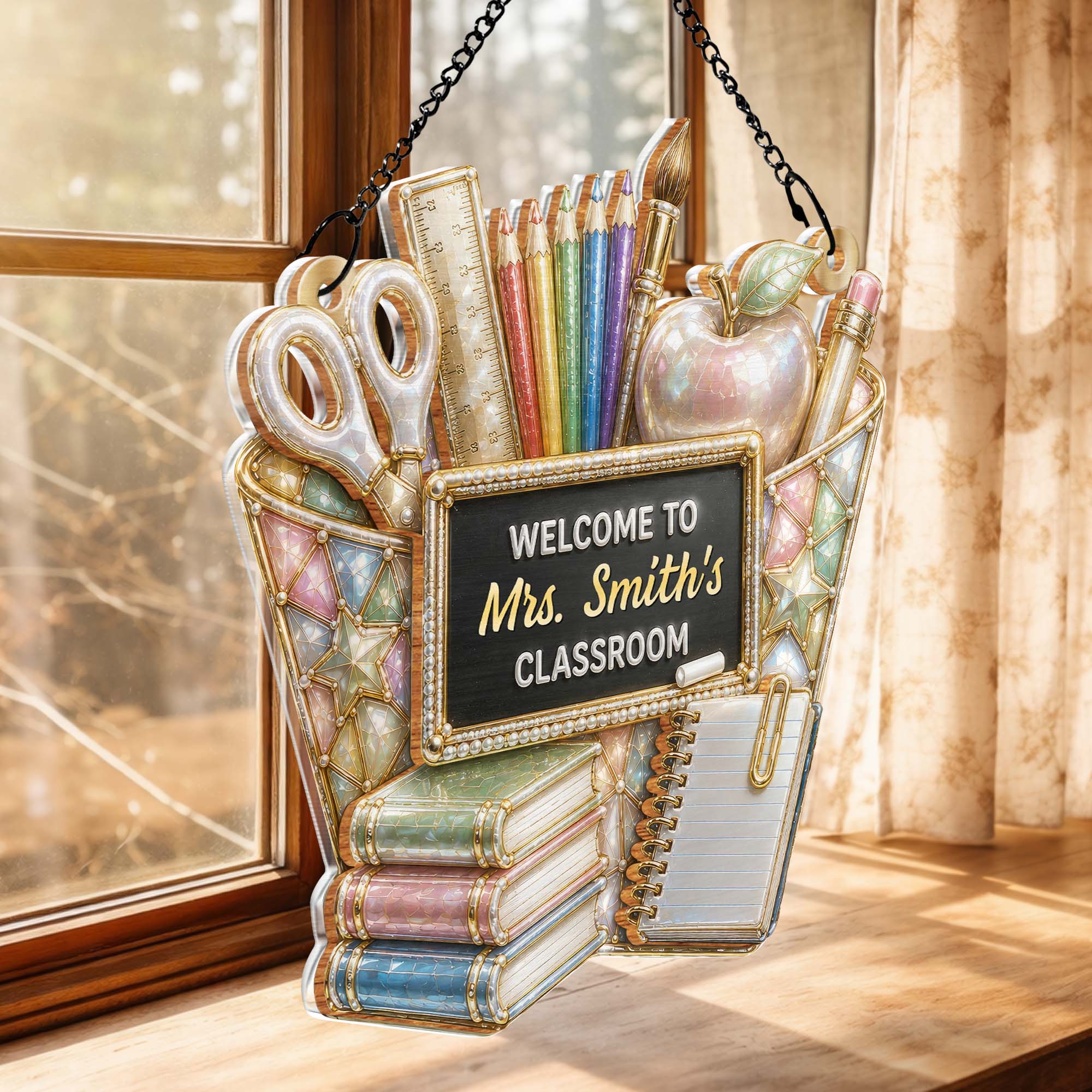 Personalized Classroom Suncatcher Custom Name Apple Decor Gift for Teacher