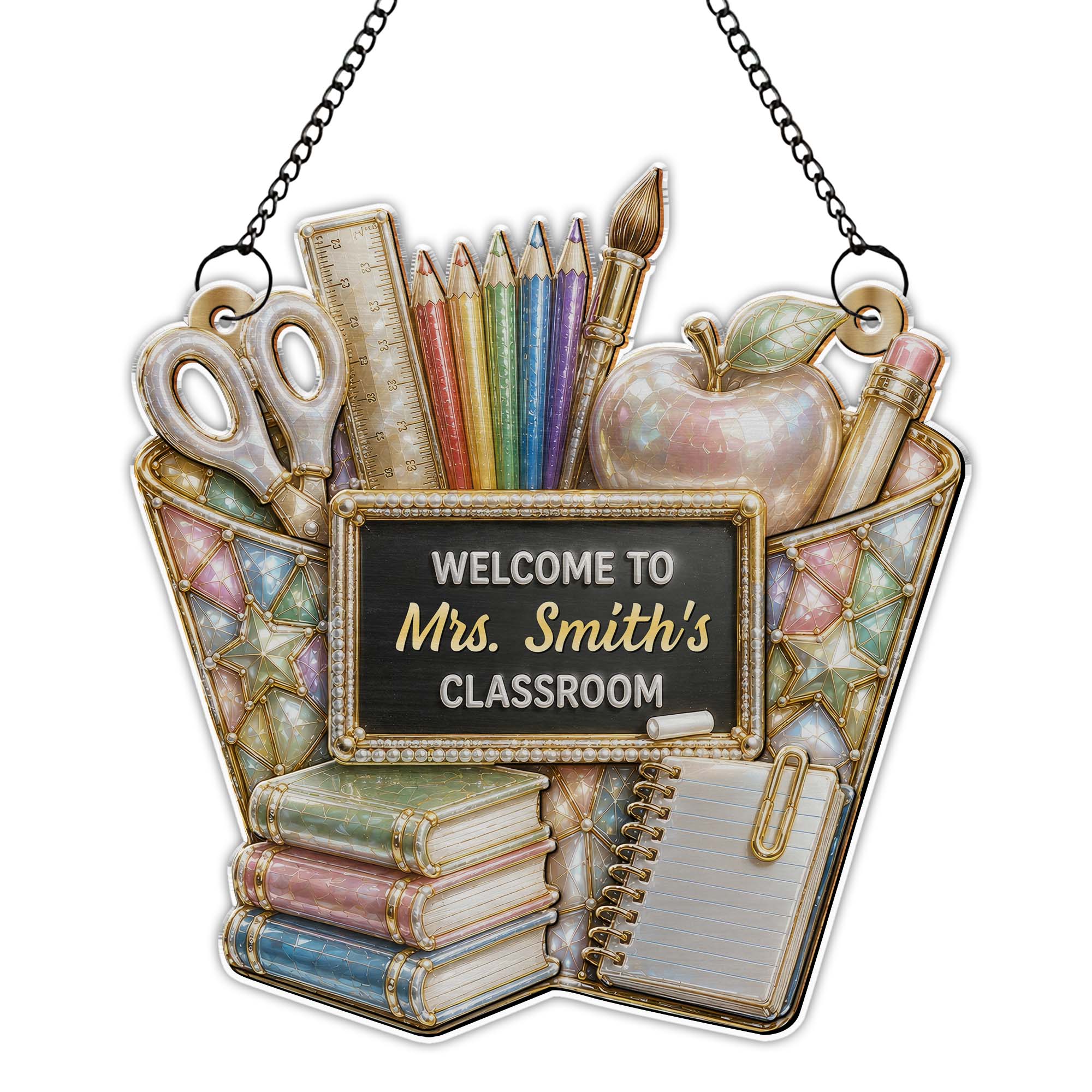 Personalized Classroom Suncatcher Custom Name Apple Decor Gift for Teacher