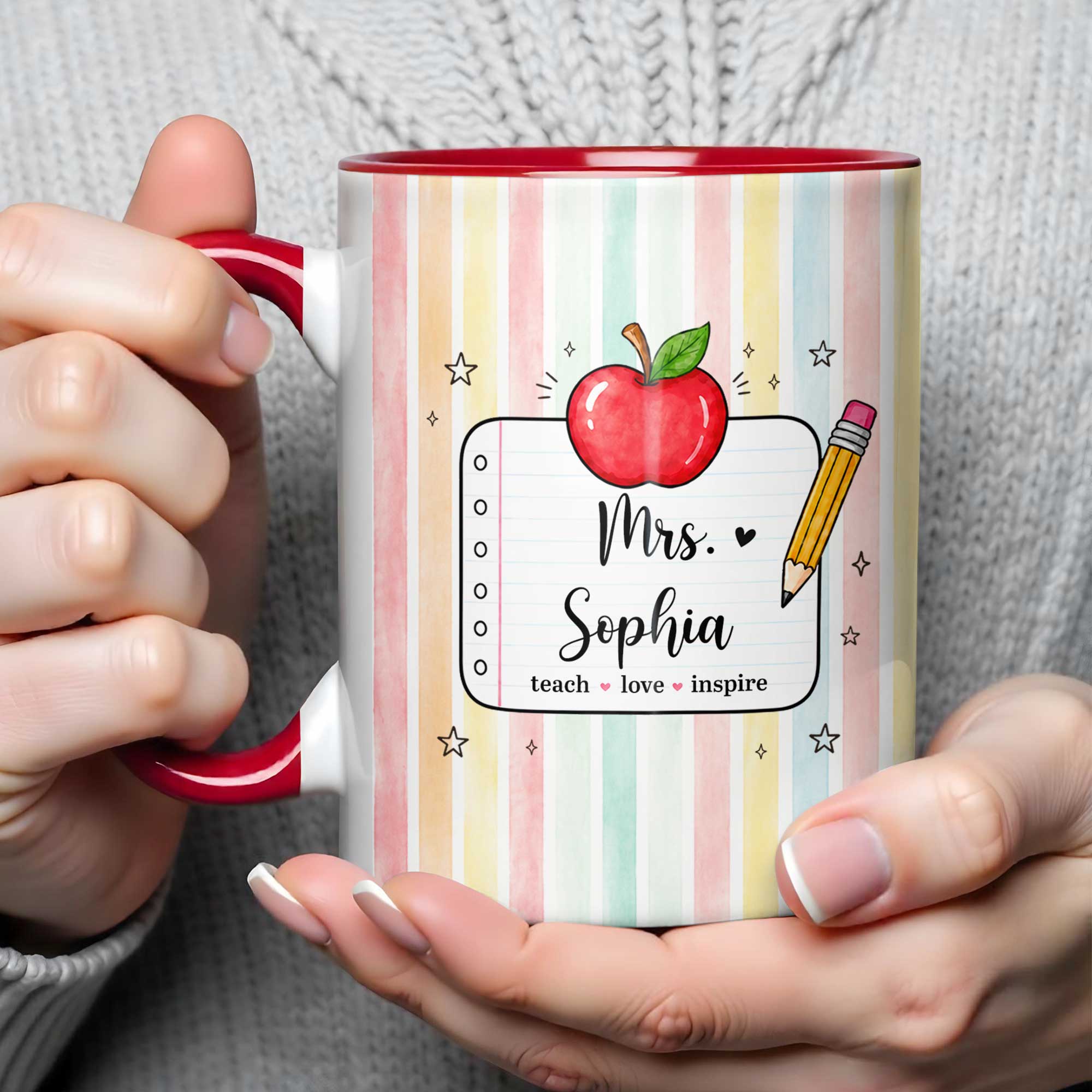 Personalized Apple Pencil Accent Mug Gift for Teacher