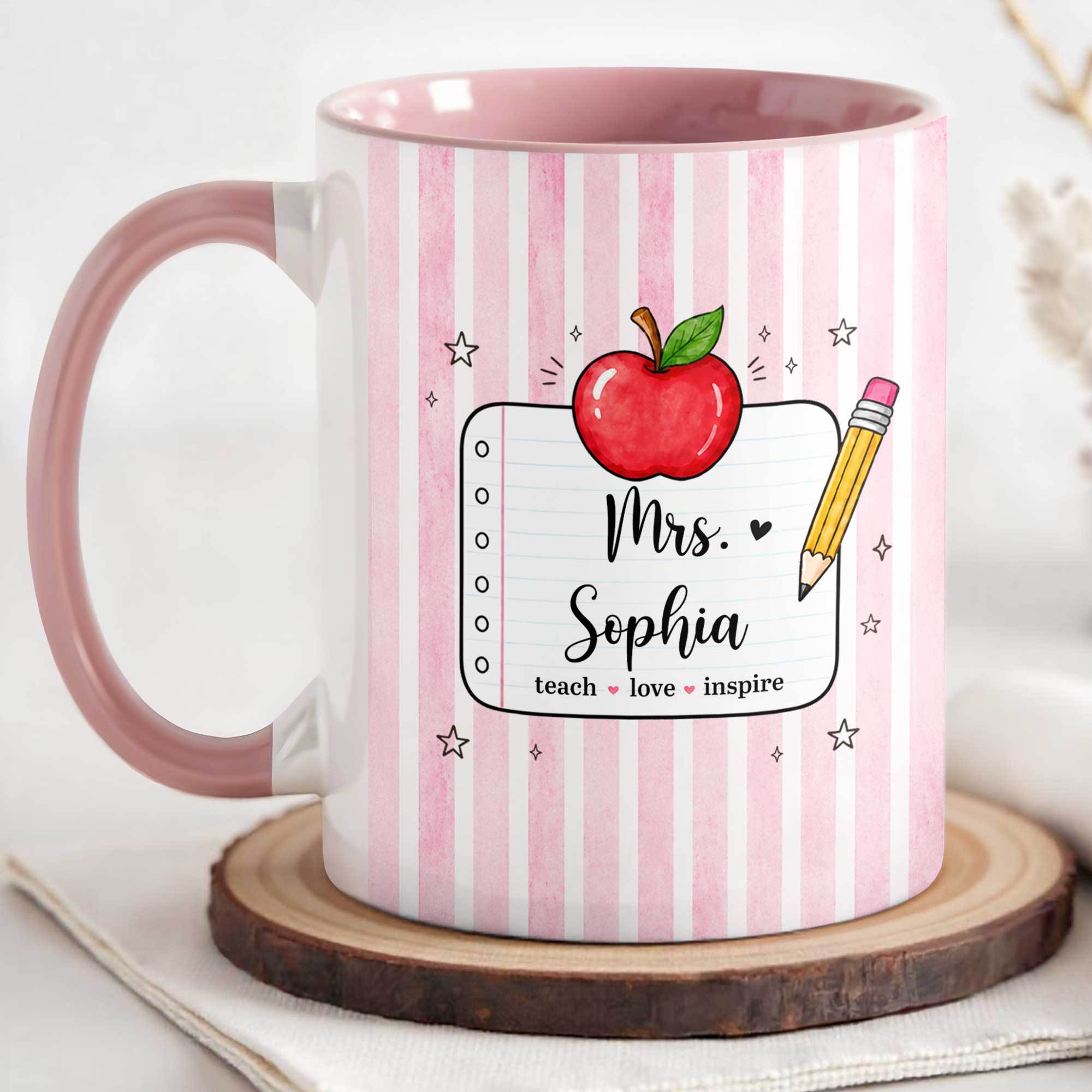 Personalized Apple Pencil Accent Mug Gift for Teacher