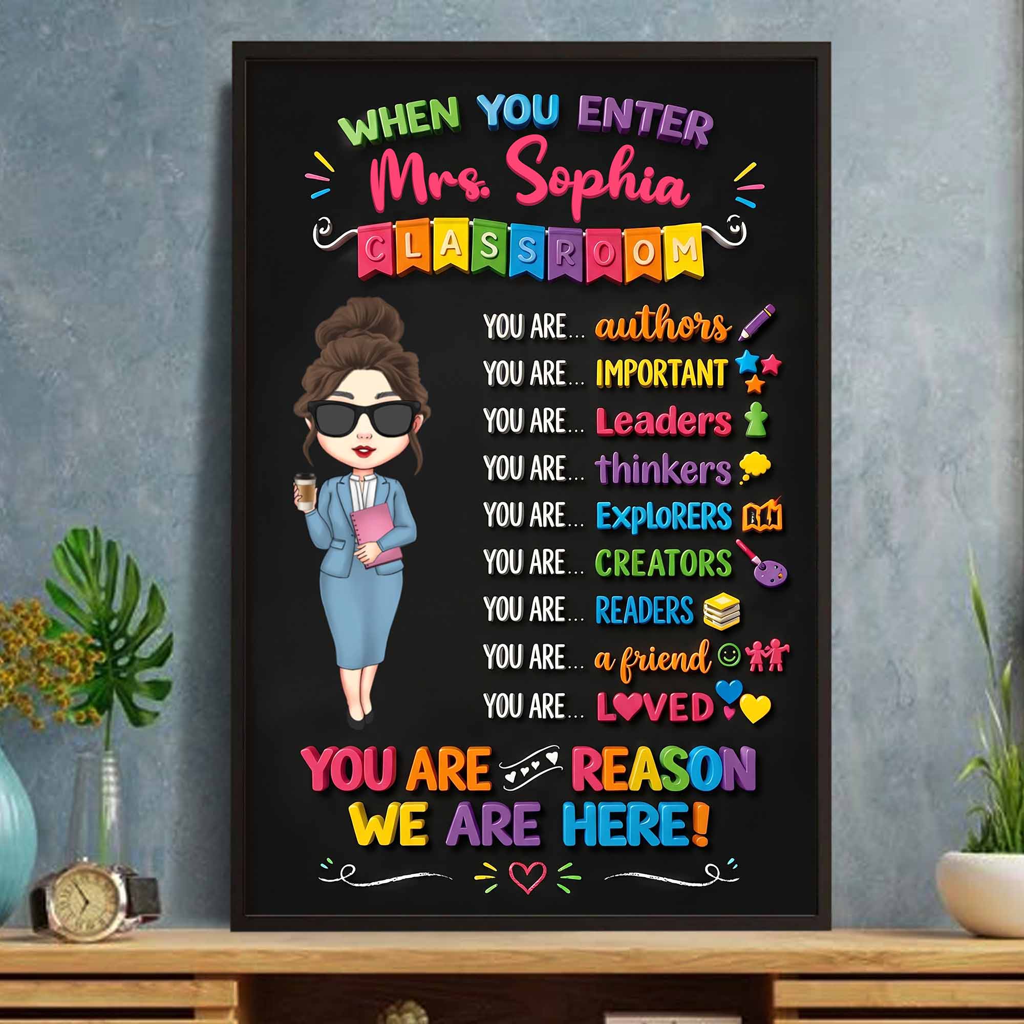 Personalized Teacher Classroom Vertical Poster Custom Name Gift