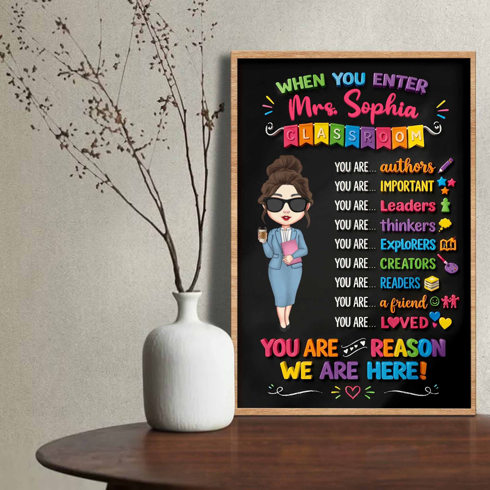 Personalized Teacher Classroom Vertical Poster Custom Name Gift