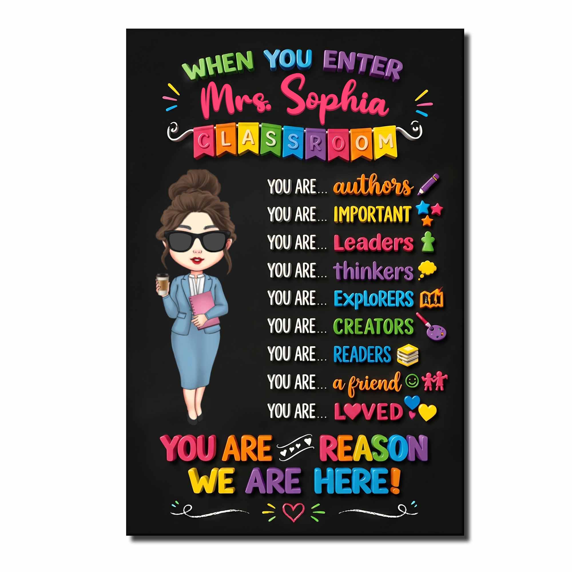Personalized Teacher Classroom Vertical Poster Custom Name Gift