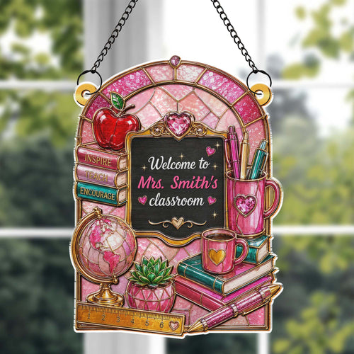 Personalized Teacher Suncatcher Custom Name Apple Gift