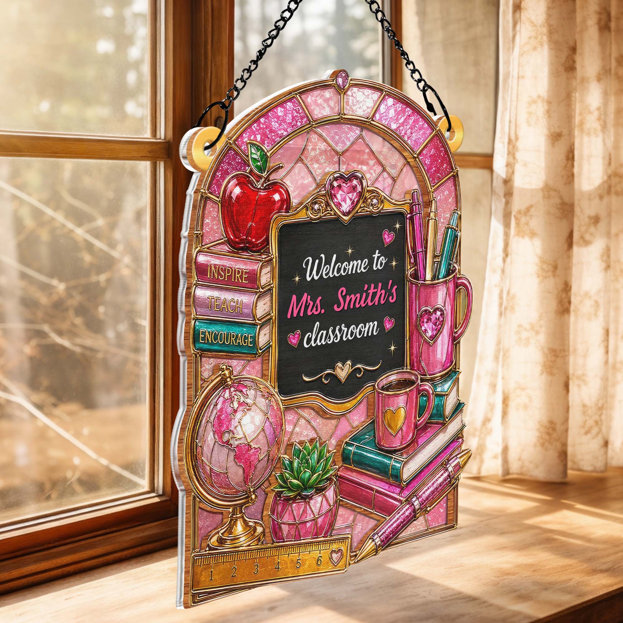 Personalized Teacher Suncatcher Custom Name Apple Gift
