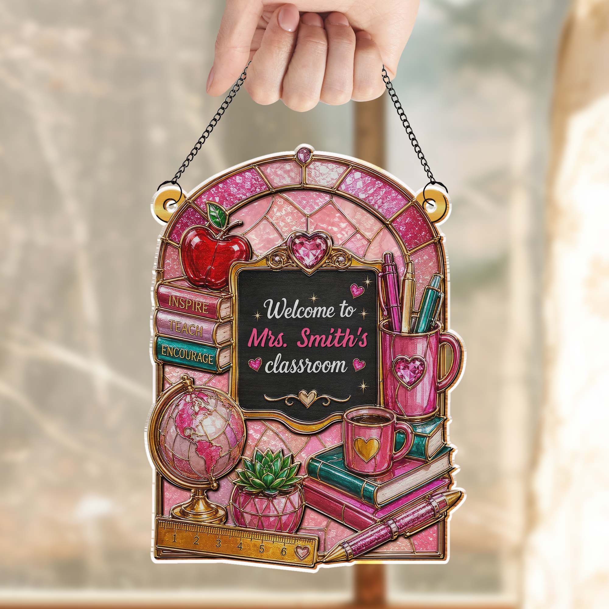 Personalized Teacher Suncatcher Custom Name Apple Gift