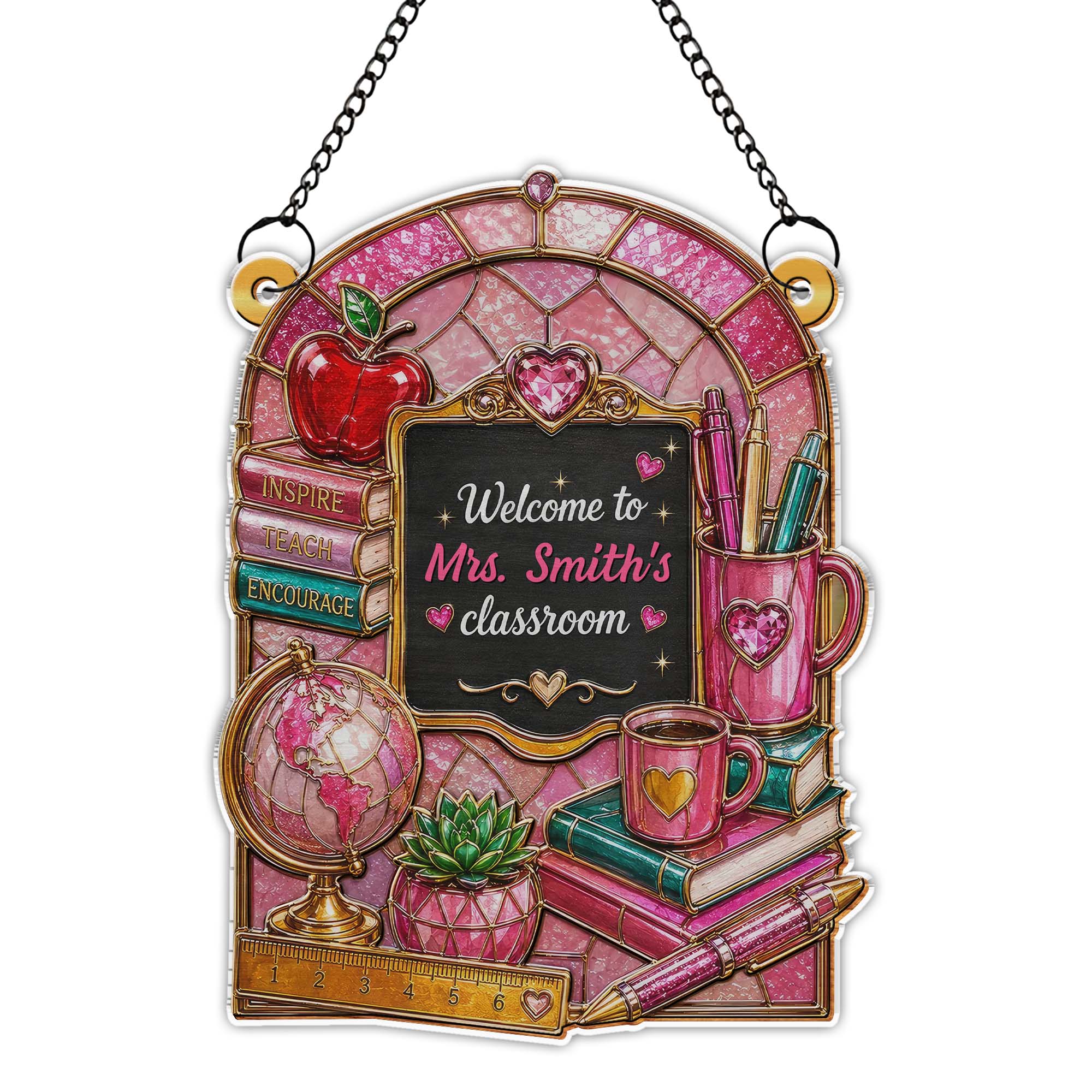 Personalized Teacher Suncatcher Custom Name Apple Gift
