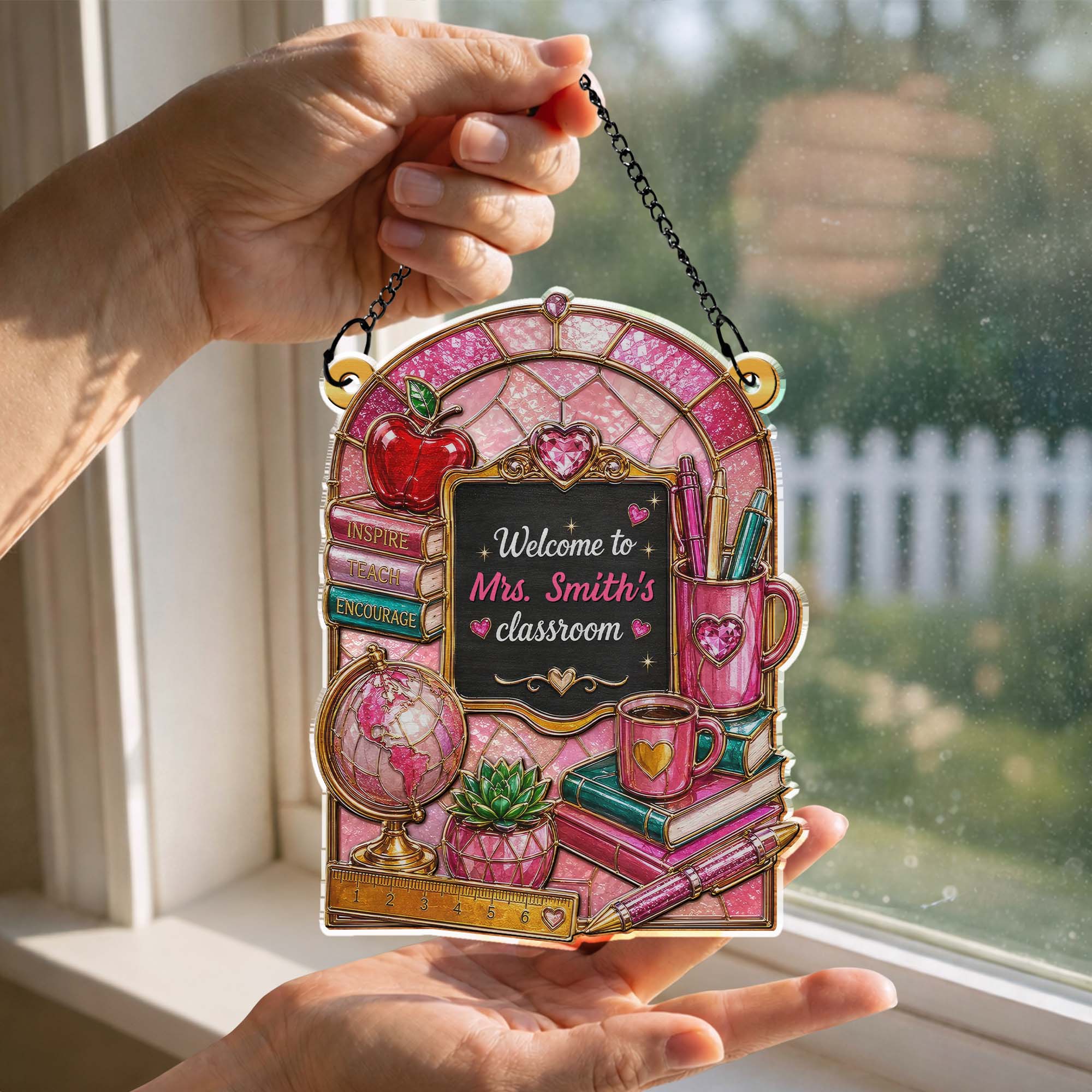 Personalized Teacher Suncatcher Custom Name Apple Gift