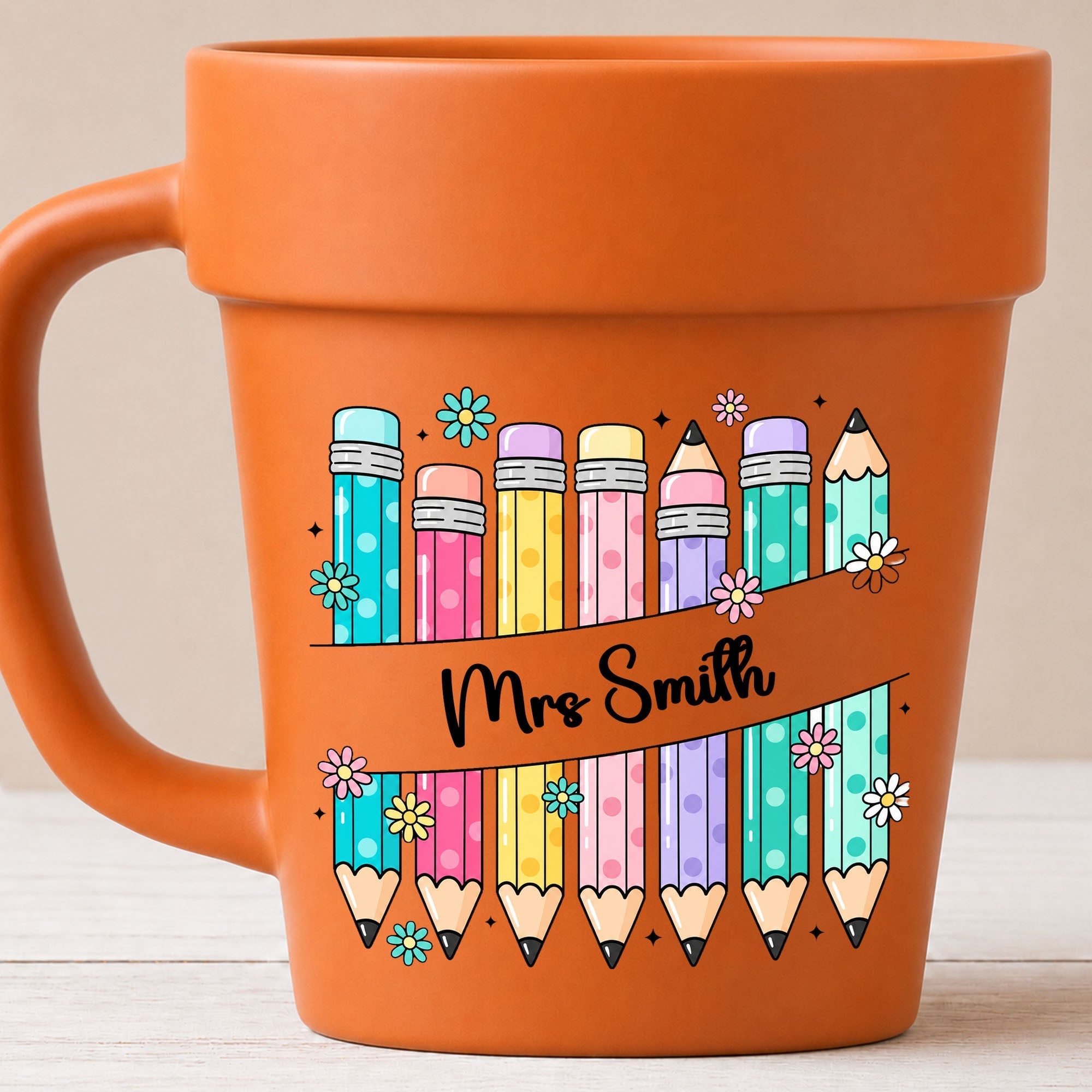 Personalized Plant Pot Ceramic Mug for Teachers with Flowers