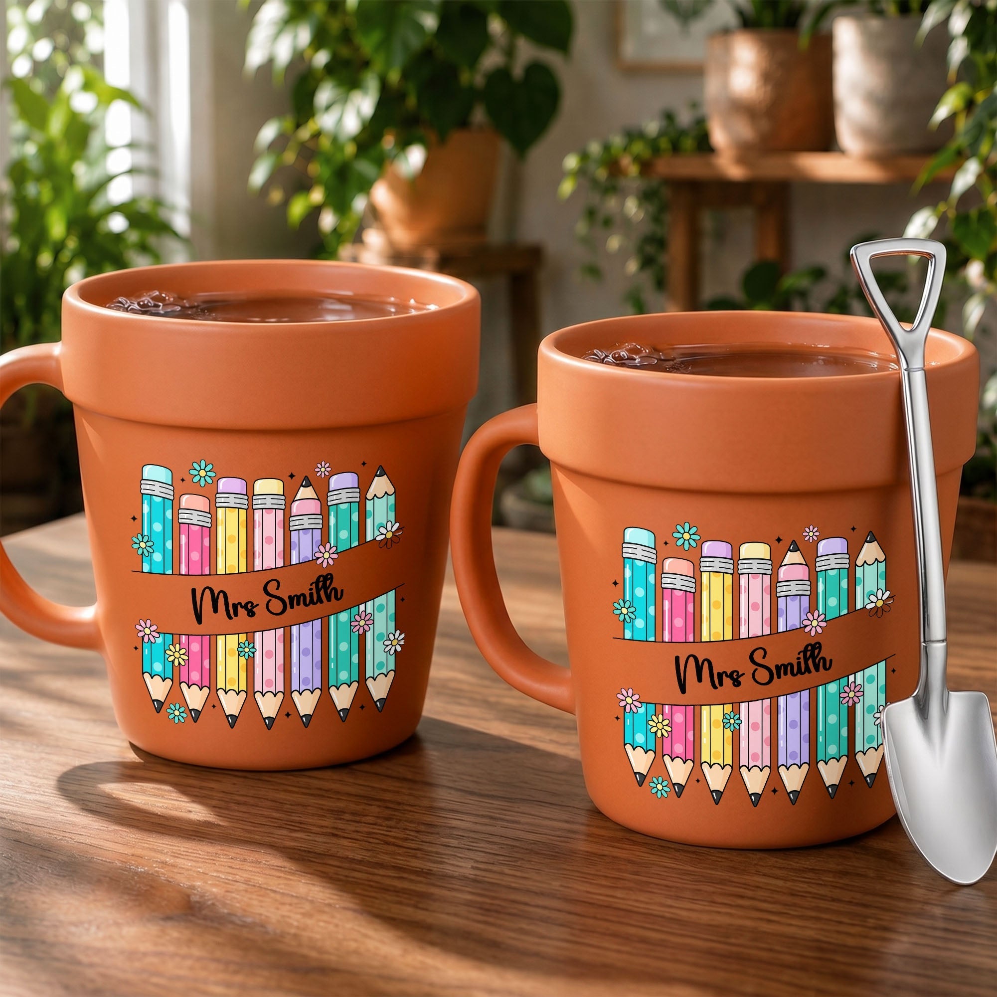 Personalized Plant Pot Ceramic Mug for Teachers with Flowers