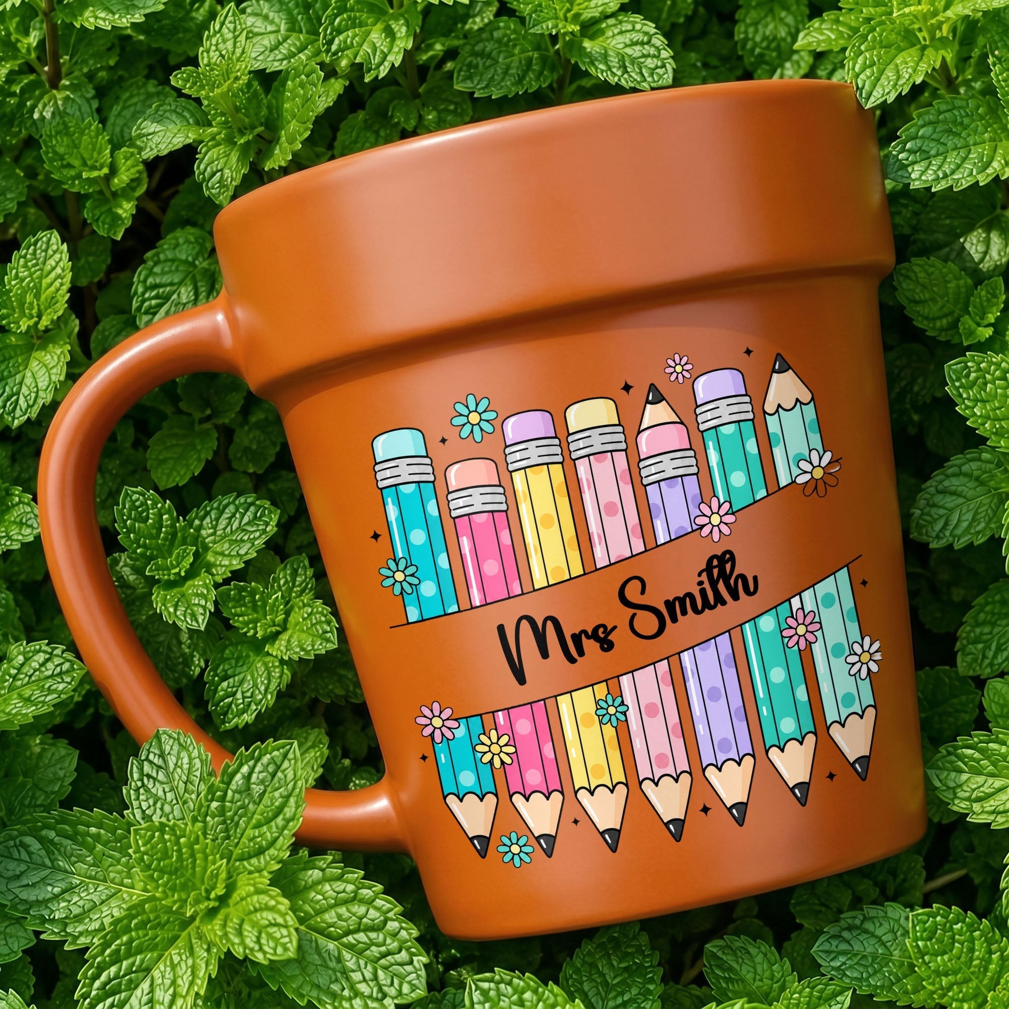 Personalized Plant Pot Ceramic Mug for Teachers with Flowers