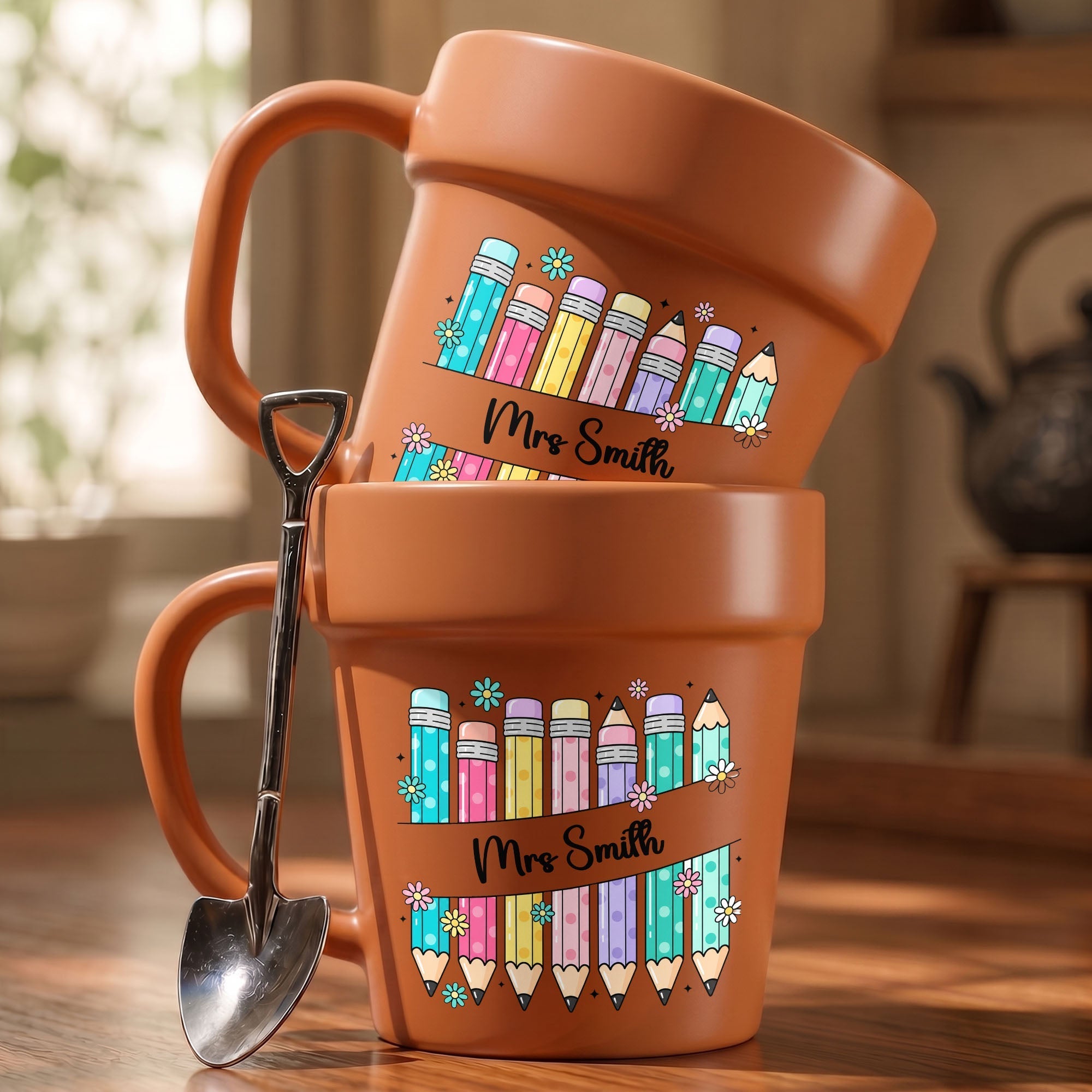 Personalized Plant Pot Ceramic Mug for Teachers with Flowers
