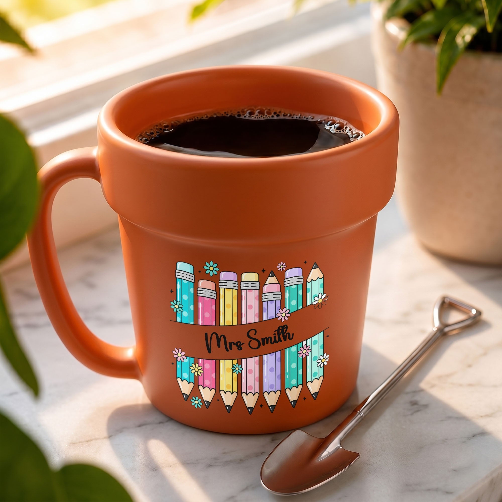 Personalized Plant Pot Ceramic Mug for Teachers with Flowers
