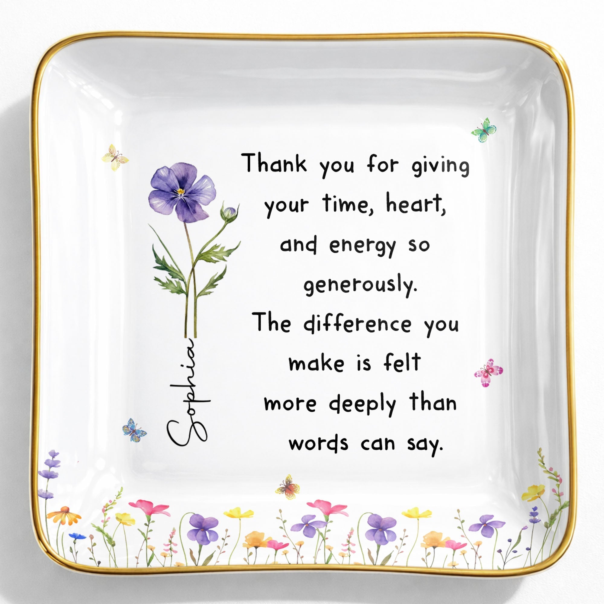 Personalized Custom Jewelry Dish with Birth Month Flower Gift for Teacher