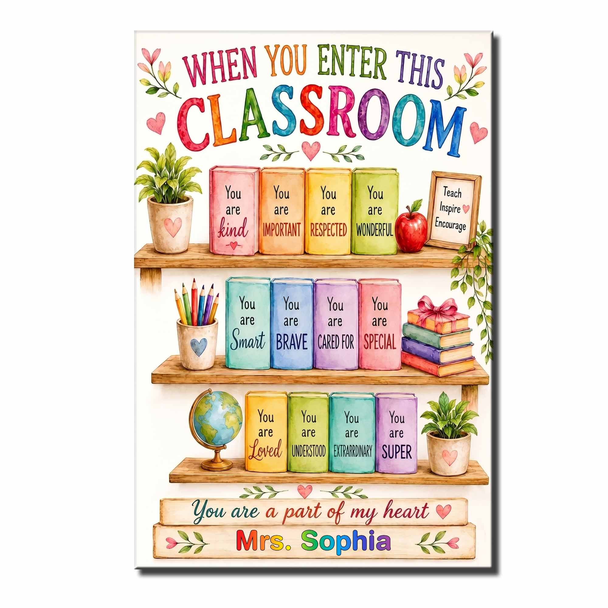 Personalized Teacher Heart Message Vertical Poster Custom Gift