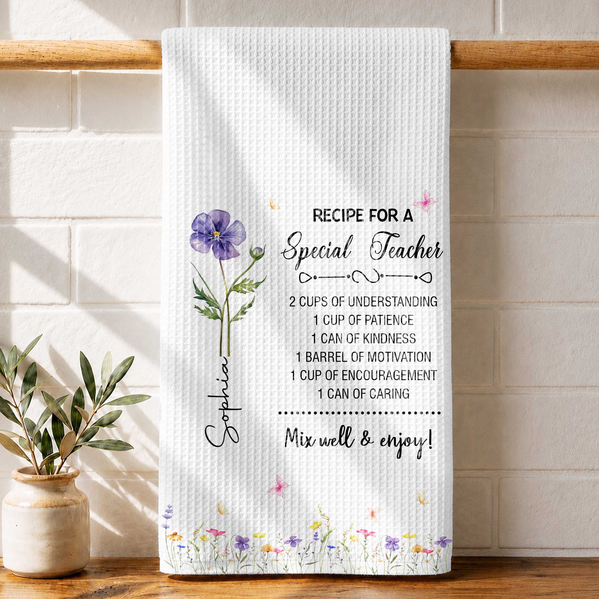 Personalized Teacher Kitchen Towel Custom Name Gift Idea