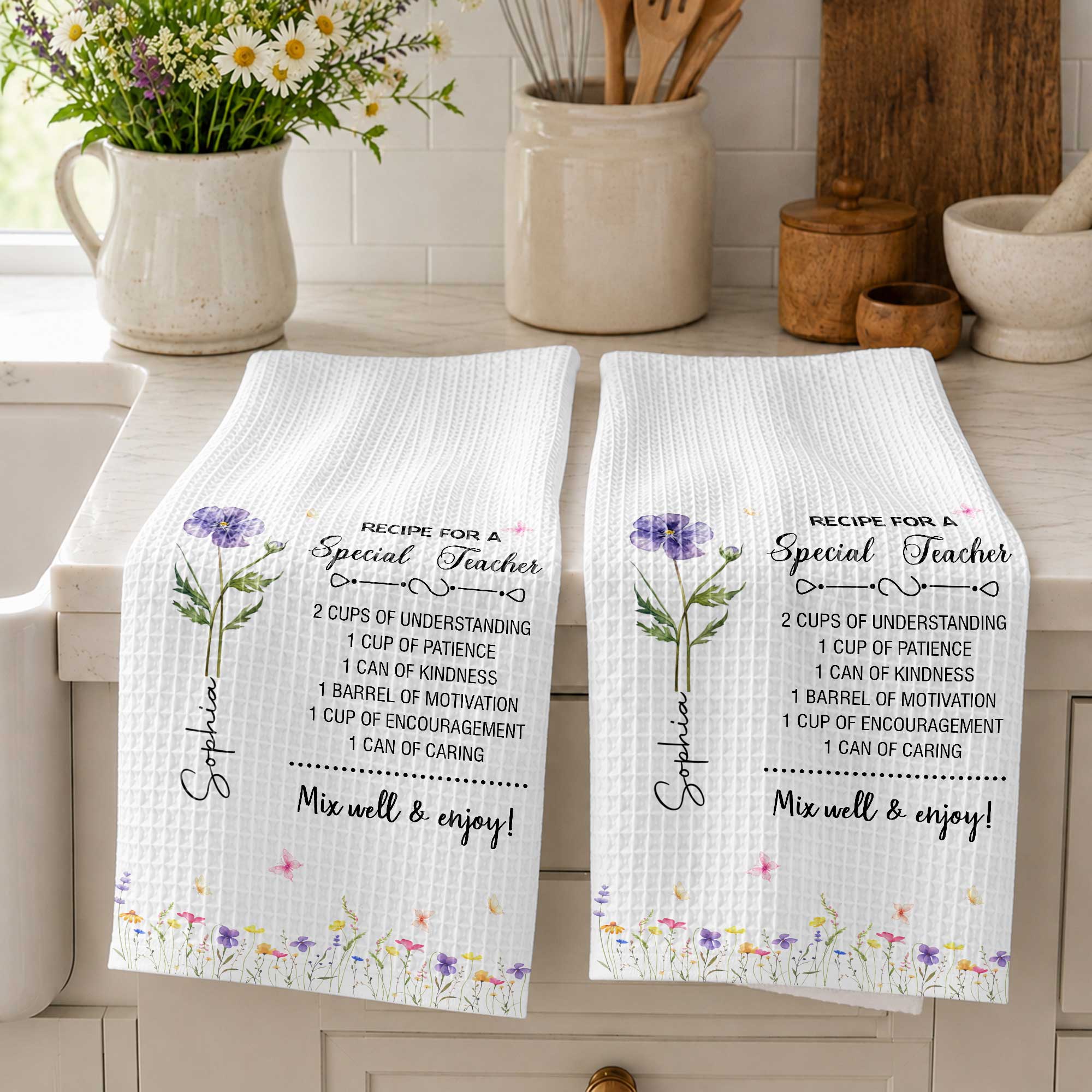 Personalized Teacher Kitchen Towel Custom Name Gift Idea