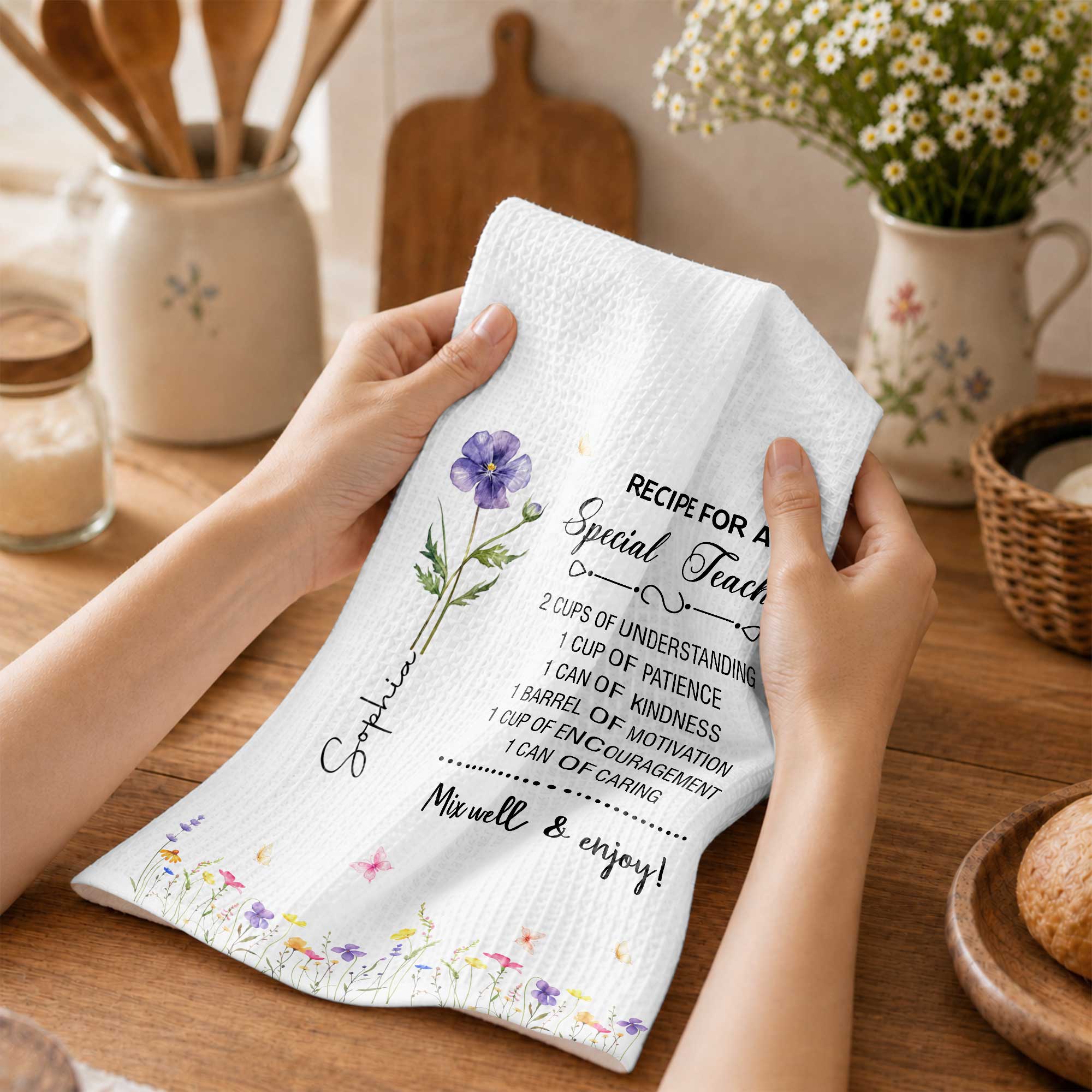 Personalized Teacher Kitchen Towel Custom Name Gift Idea