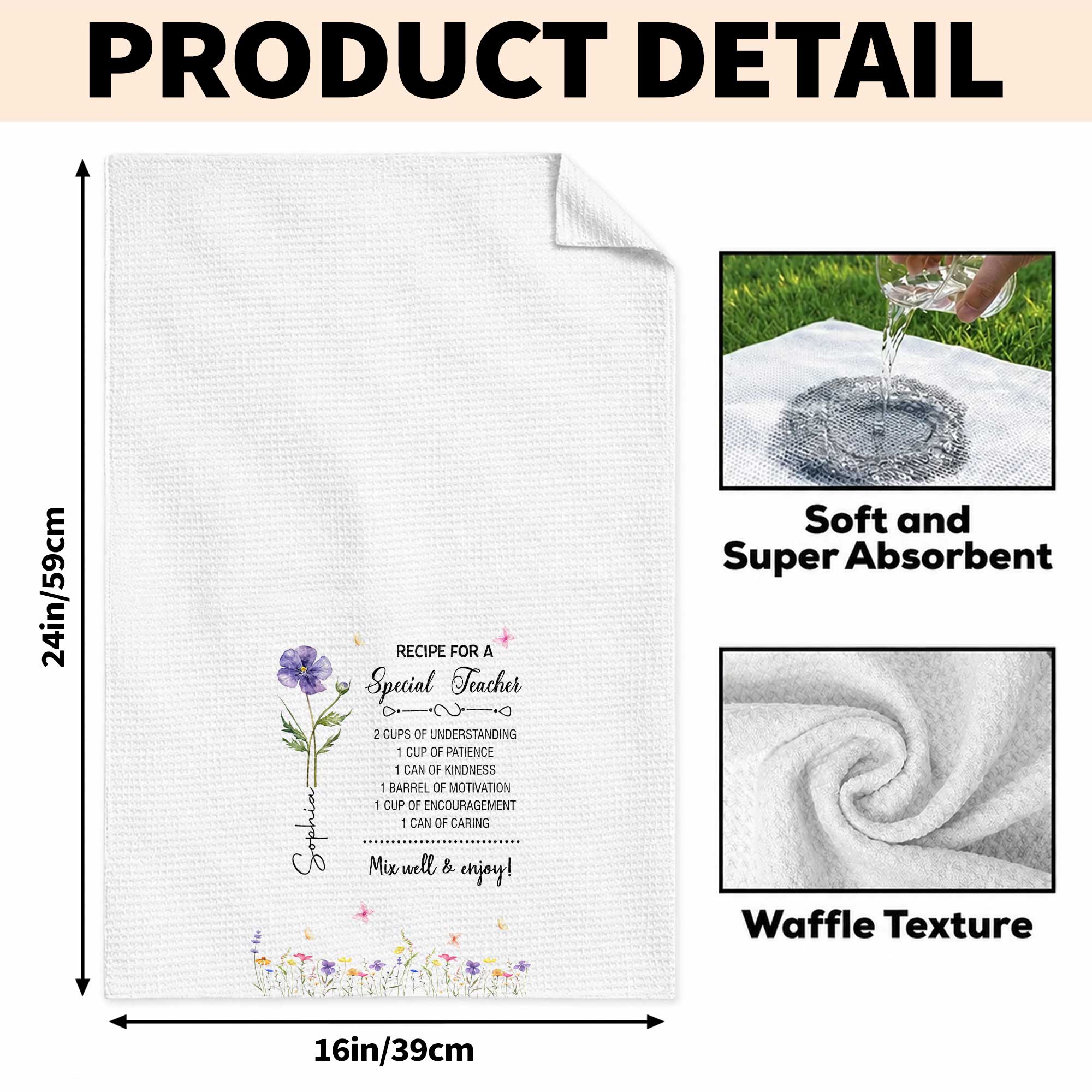 Personalized Teacher Kitchen Towel Custom Name Gift Idea