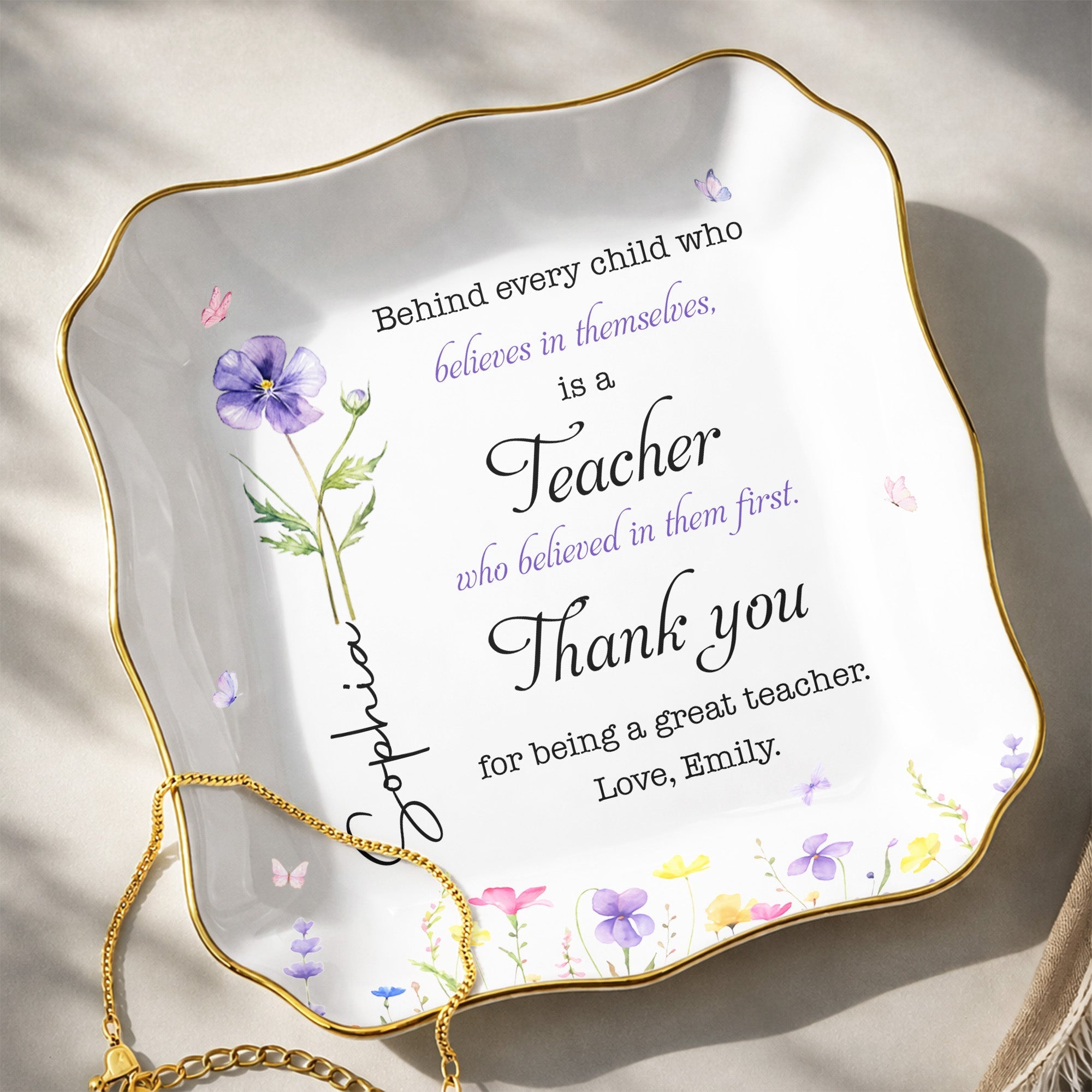 Personalized Lace Square Jewelry Dish Custom Teacher Gift